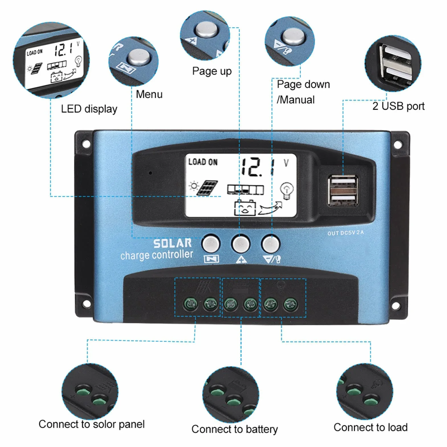 Solarladeregler, MPPT 40/50/60/100A Solarladeregler Dual USB LCD Display 12V 24V(100A) für solarladeregler 40a,100a solarladeregler,laderegler solar 12v,mppt solarladeregler,mppt solarladeregler