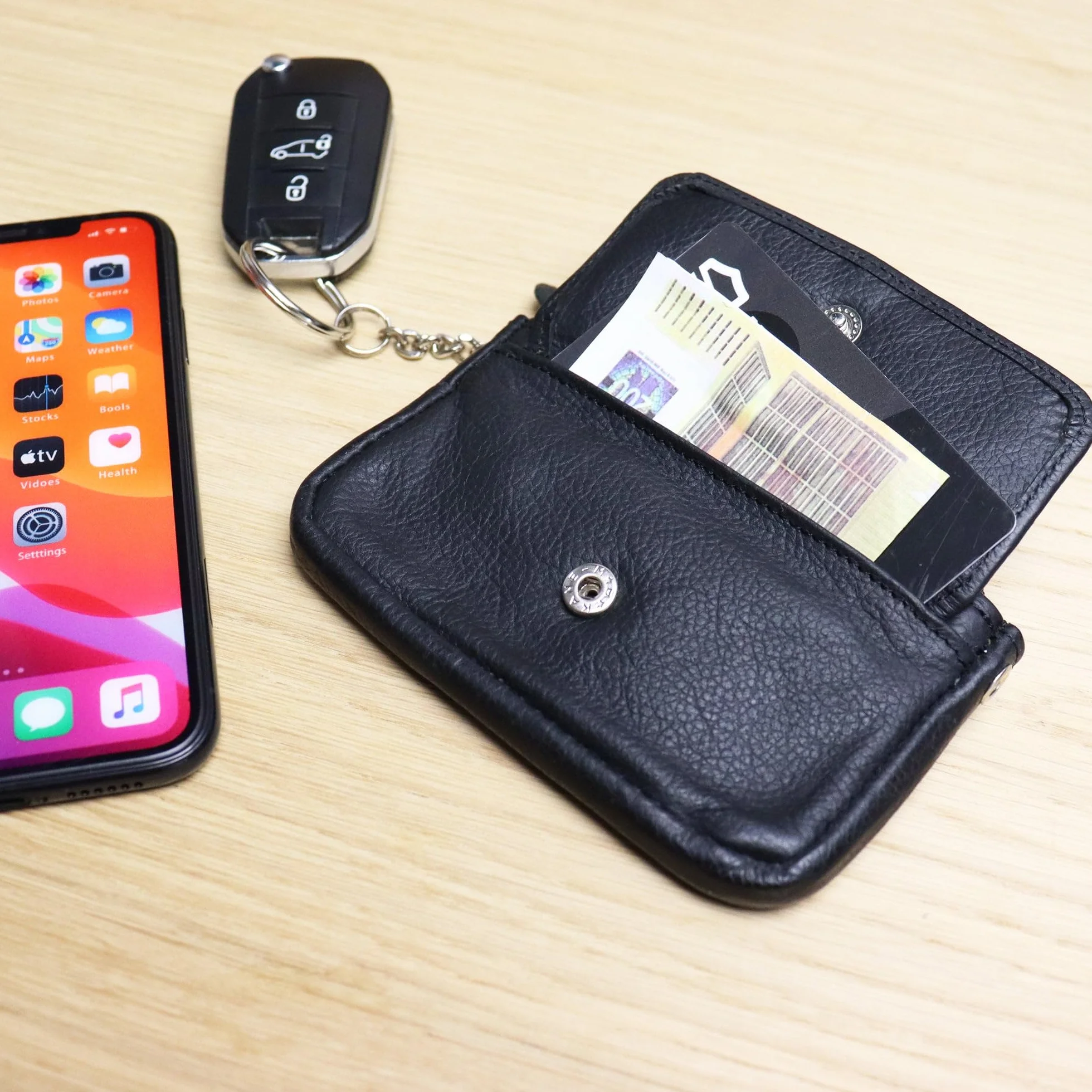 Safekeepers Skórzane etui na klucze mała kieszeń z zamkiem błyskawicznym Cognac Brown