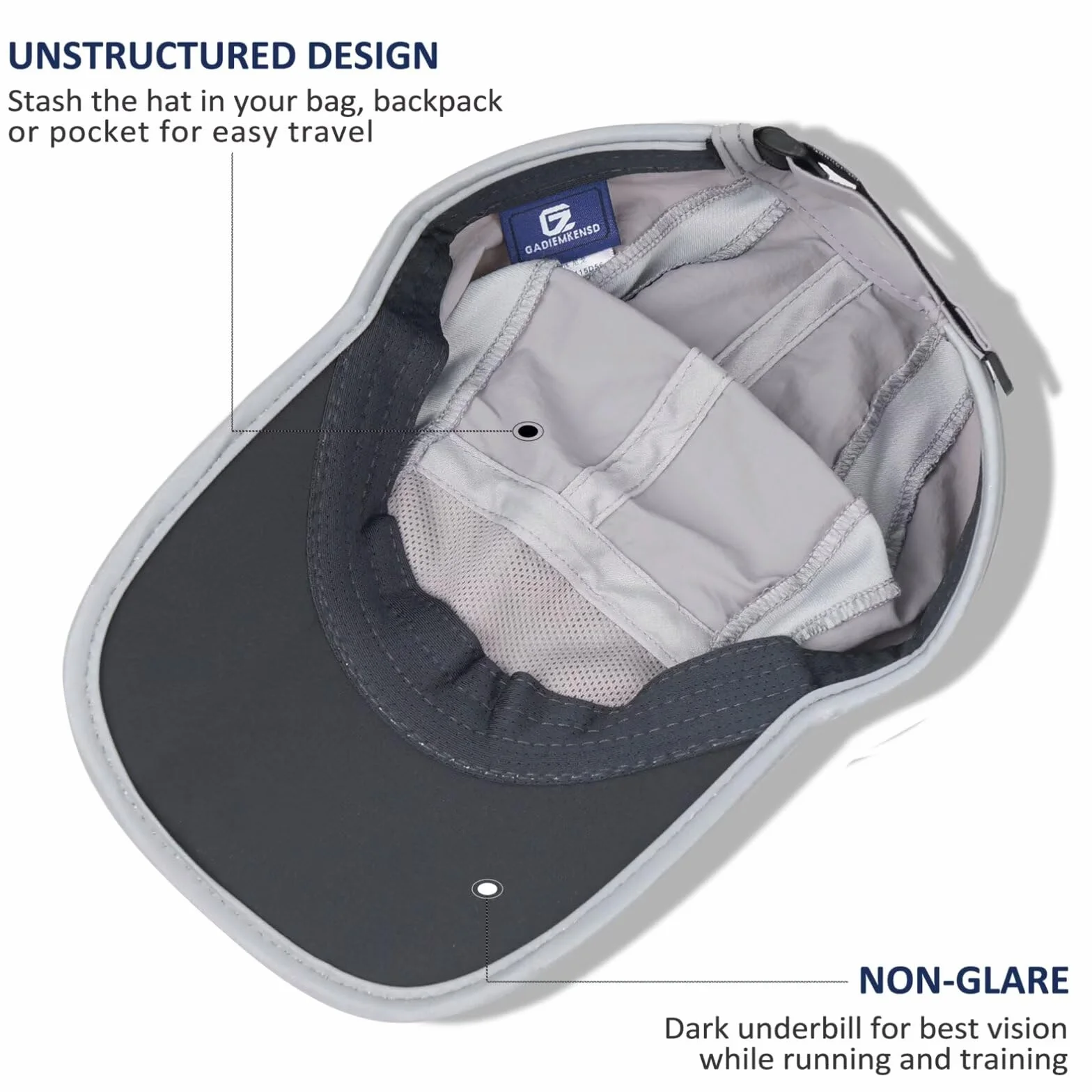 UPF50+ Quick Dry Sports Hat Lightweight Breathable Outdoor Running Cap Folding Series Light Grey