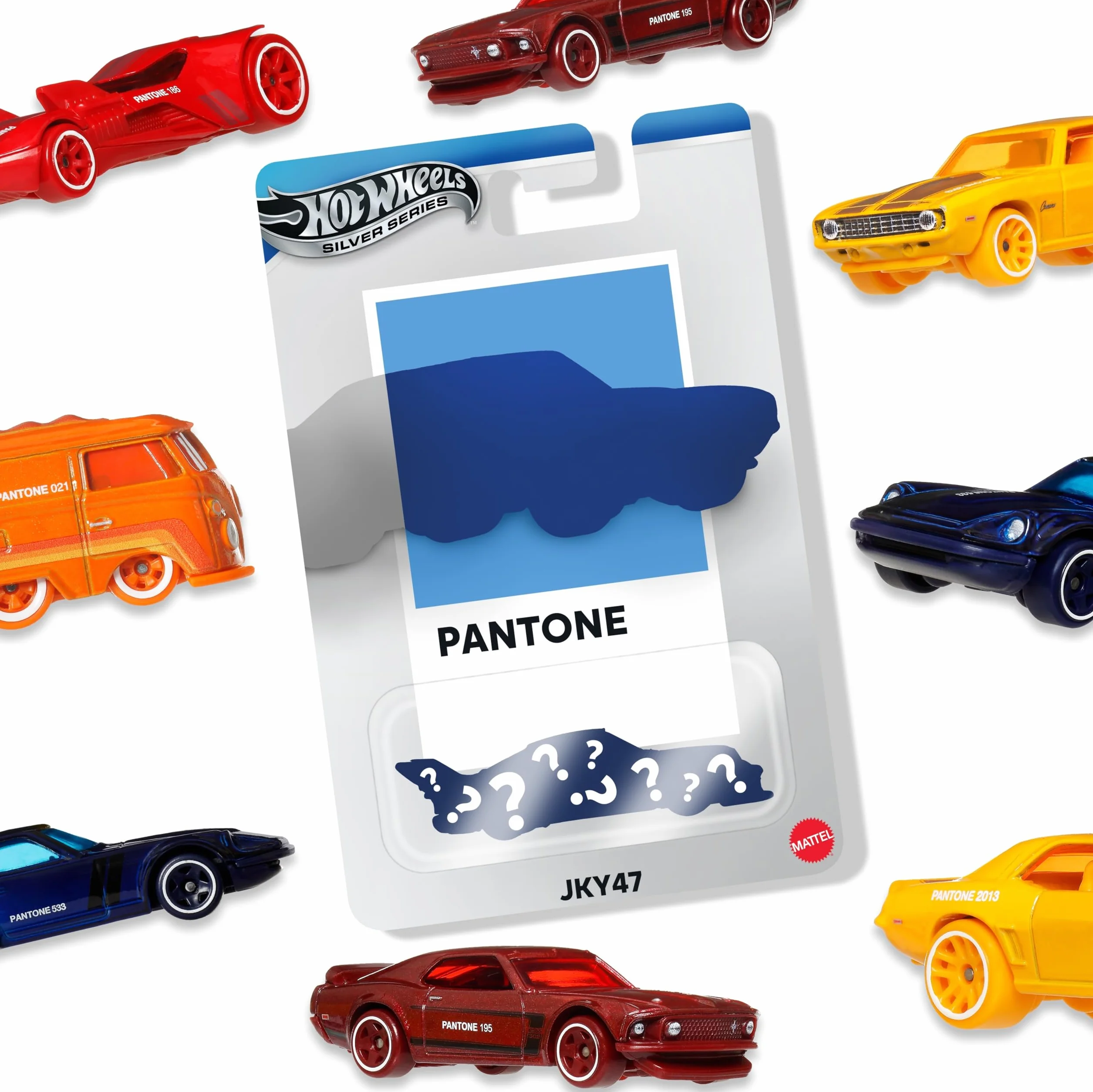 Hot Wheels Silver Series Pantone – metalowy samochodzik kolekcjonerski 1:64 w klasycznych kolorach Pantone, ozdobne opakowanie (style mogą się różnić), zabawka dla dzieci 3+, JKY47