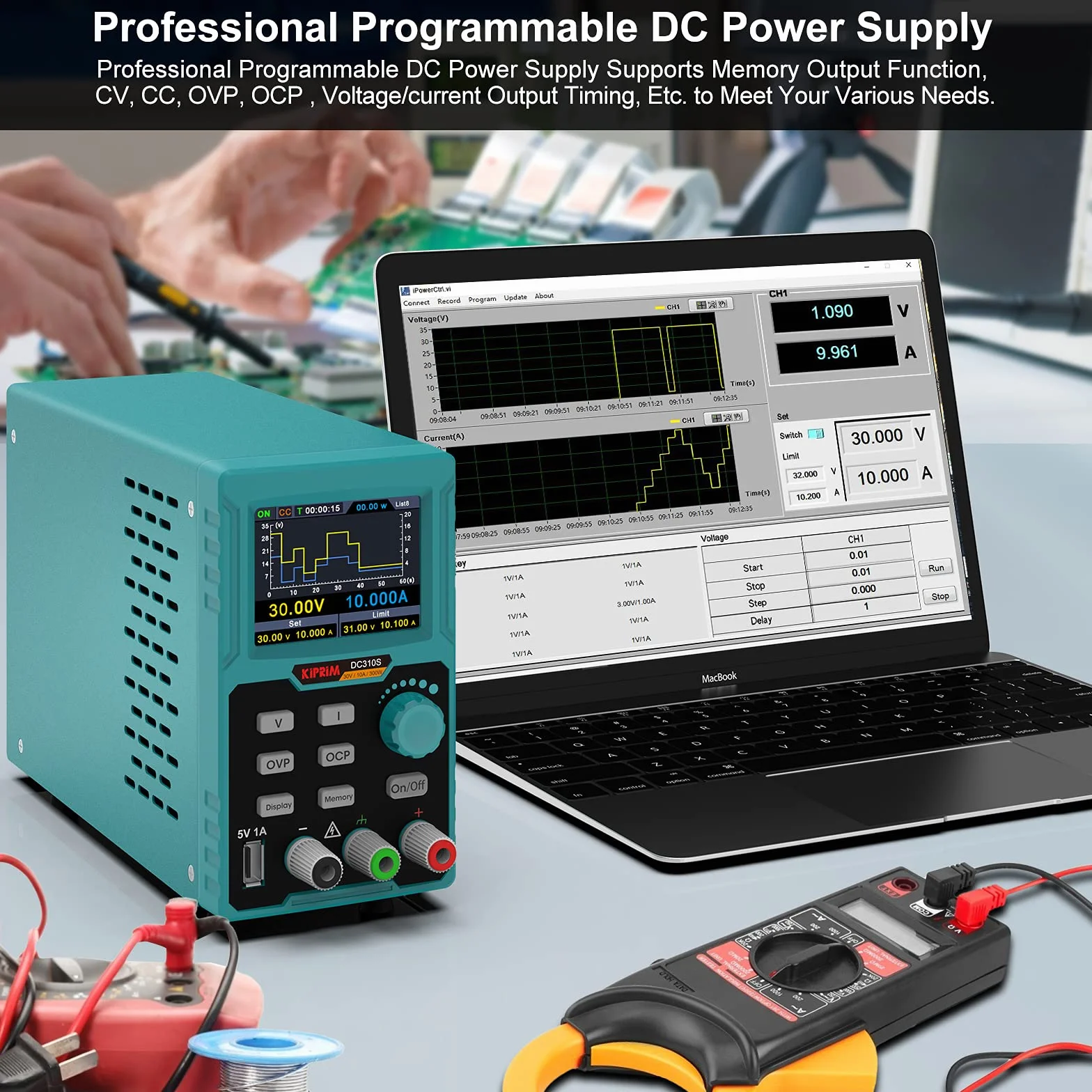 Kiprim DC310S Programowalny zasilacz laboratoryjny 0–30 V 0–10 A LED