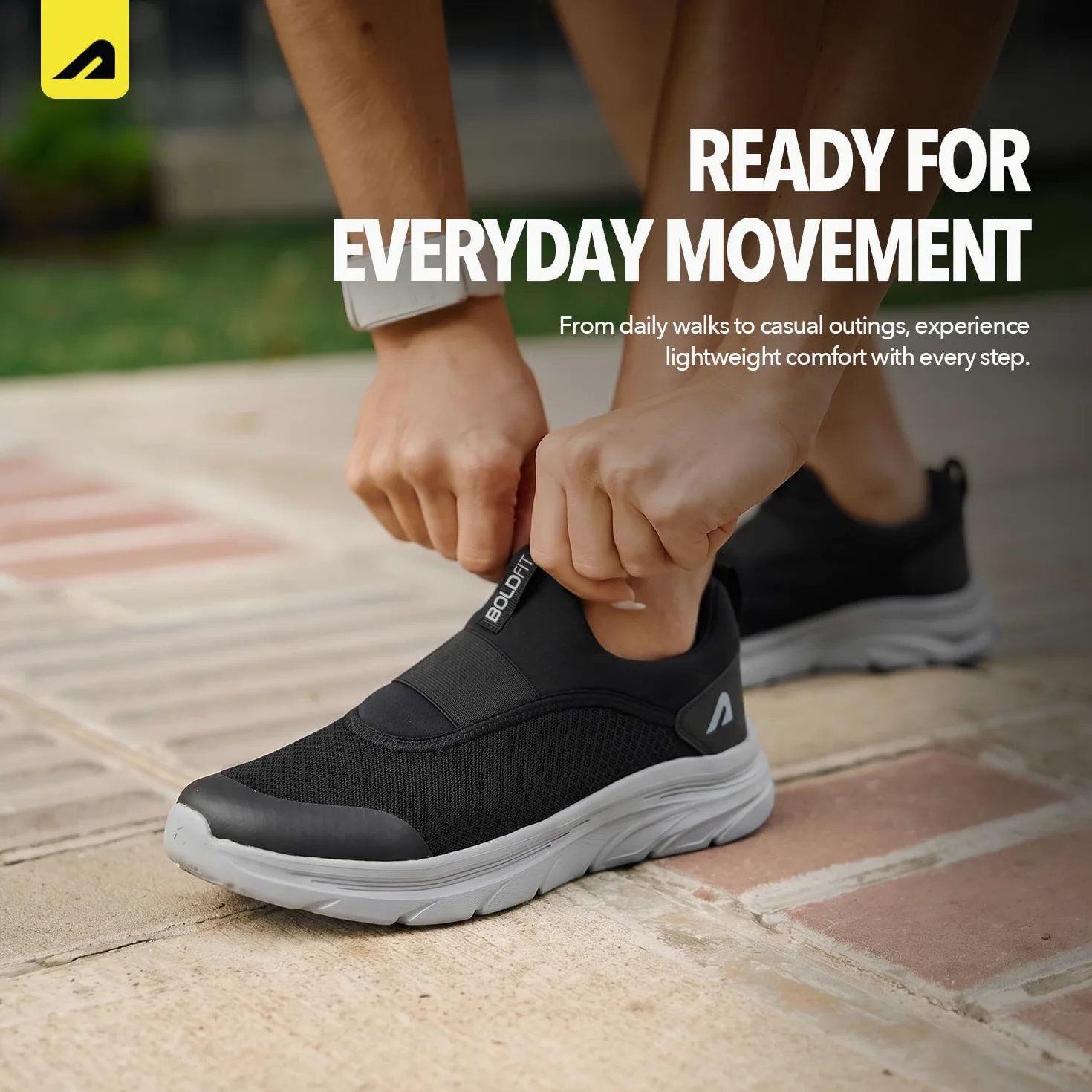Boldfit Męskie buty do chodzenia, męskie buty na co dzień z oddychającą dzianiną z wkładką z pianki memory, grubą podeszwą EVA i wyściełanym podparciem pięty, lekkie