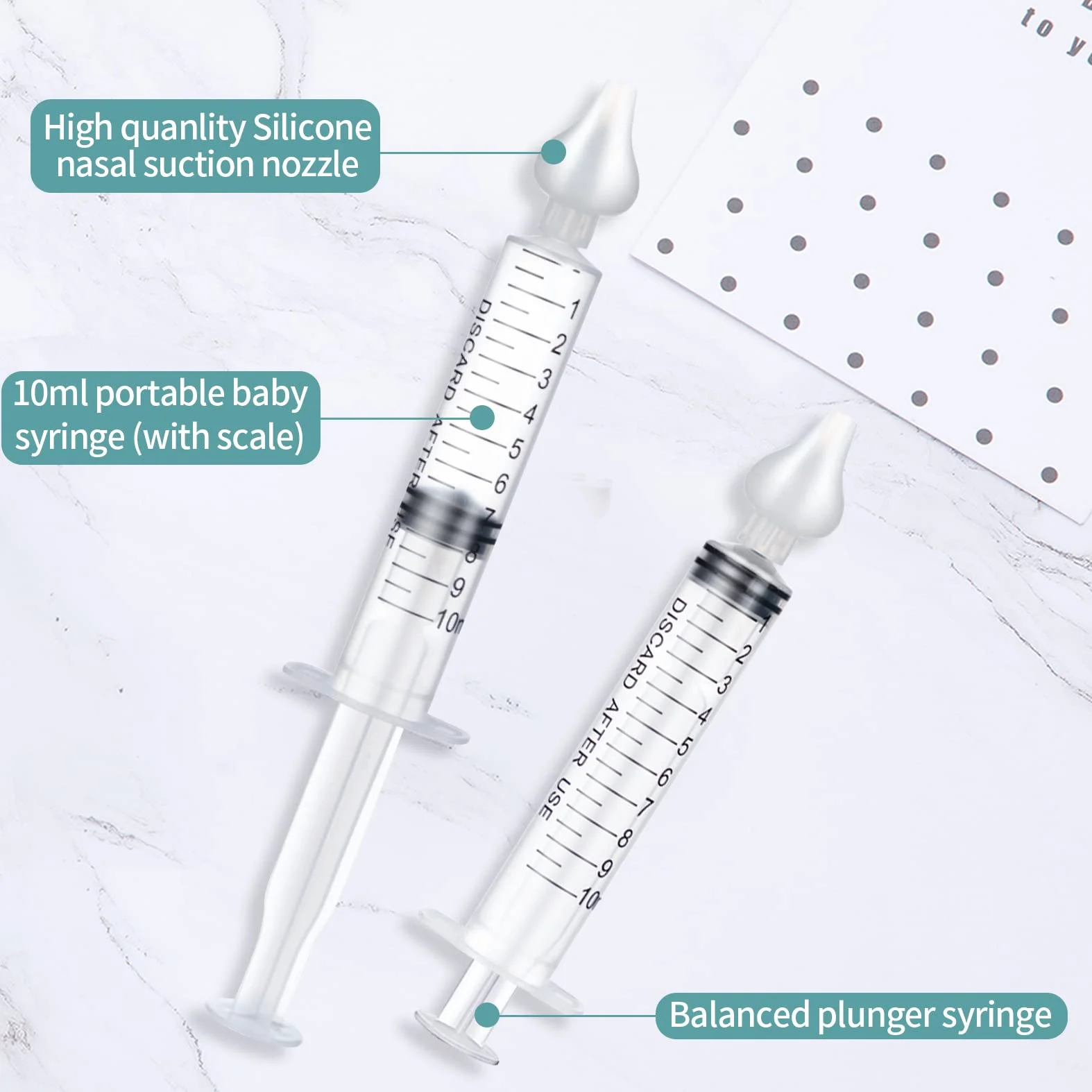 Aspirator do nosa dla niemowląt - profesjonalny irygator do nosa dla niemowląt o pojemności 10 ml z wysokiej jakości silikonowymi końcówkami do nosa wielokrotnego użytku (4 opakowania)