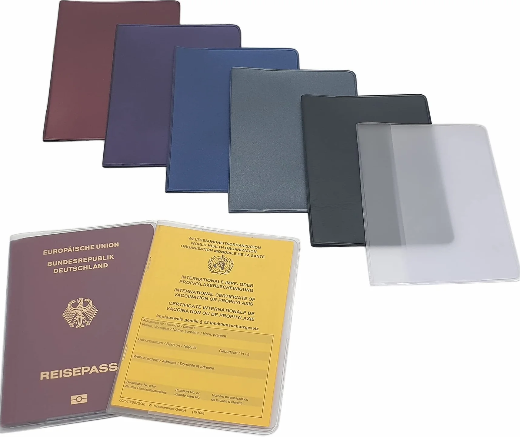 Etui ochronne na paszport szczepień, międzynarodowa karta szczepień, książeczka szczepień, etui na paszport, od daty wydania 2005 z 2 przegródkami, Made in Germany, metaliczny niebieski, Einheitsgröße