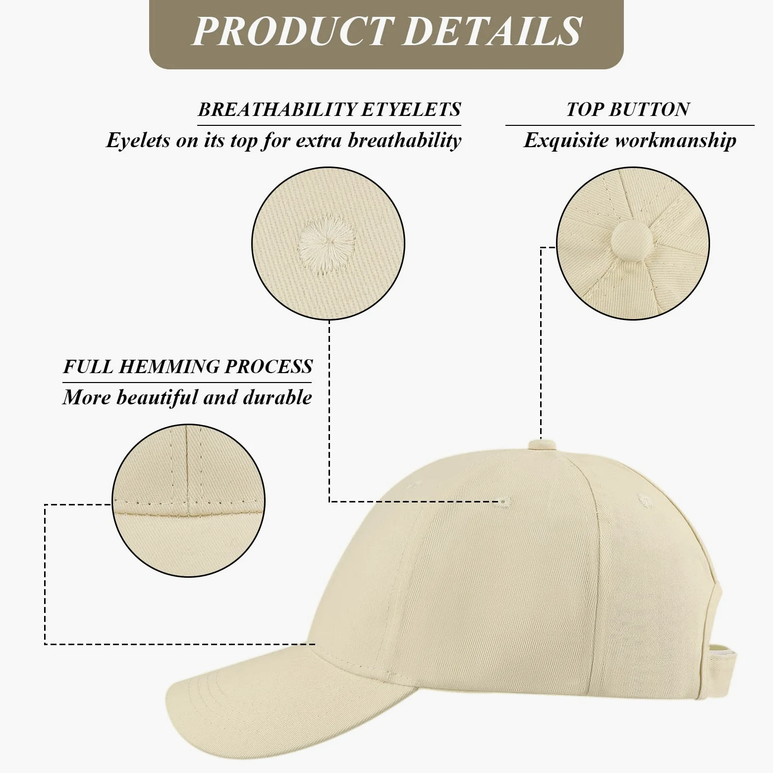 Damska czapka z daszkiem z kucykiem, unisex regulowana wysoka niechlujna czapka z kucykiem, klasyczne czapki na zewnątrz w jednolitym kolorze z pętlą na kucyk, Beige, Rozmiar uniwersalny