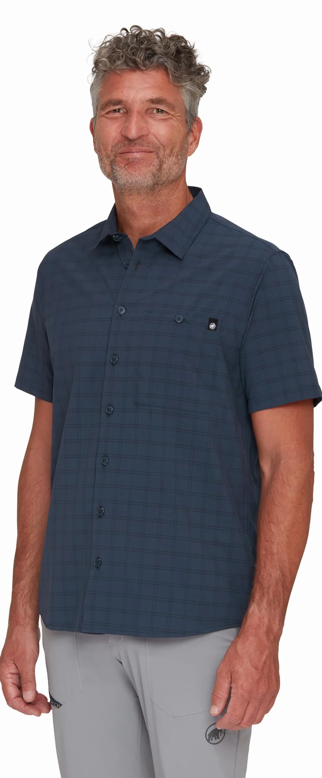 Mammut Lenni Shirt Men – Koszula Trekkingowa Męska | Krótki Rękaw, Ochrona UV, Szybkoschnąca i Oddychająca | Rozmiar L, Granatowy-czarny