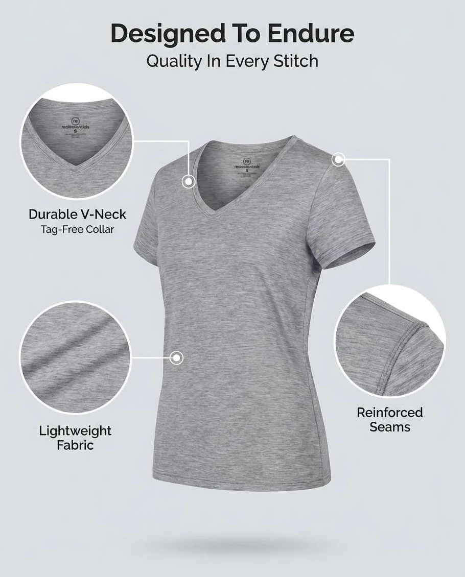 Real Essentials zestaw 5 koszulek: Damska koszulka sportowa z krótkim rękawem i dekoltem w serek z technologią Dry-Fit do uprawiania jogi (dostępna w rozmiarze Plus)., Zestaw 1, XXL