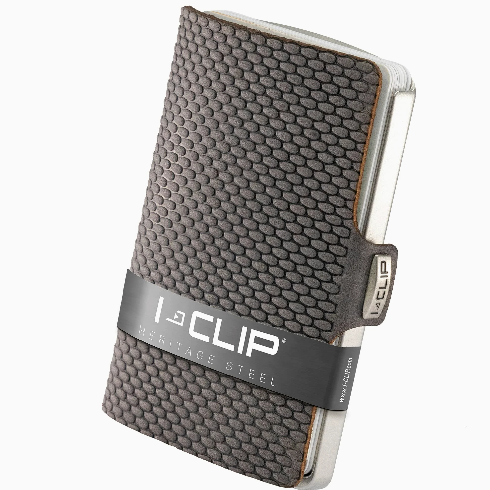 I-CLIP Portfel ze stali nierdzewnej z wymiennym klipsem na banknoty - portfel slim - portfel skórzany - portfel premium - etui na karty ze stali nierdzewnej - Milanaise wykończenie satynowe Urban Grey