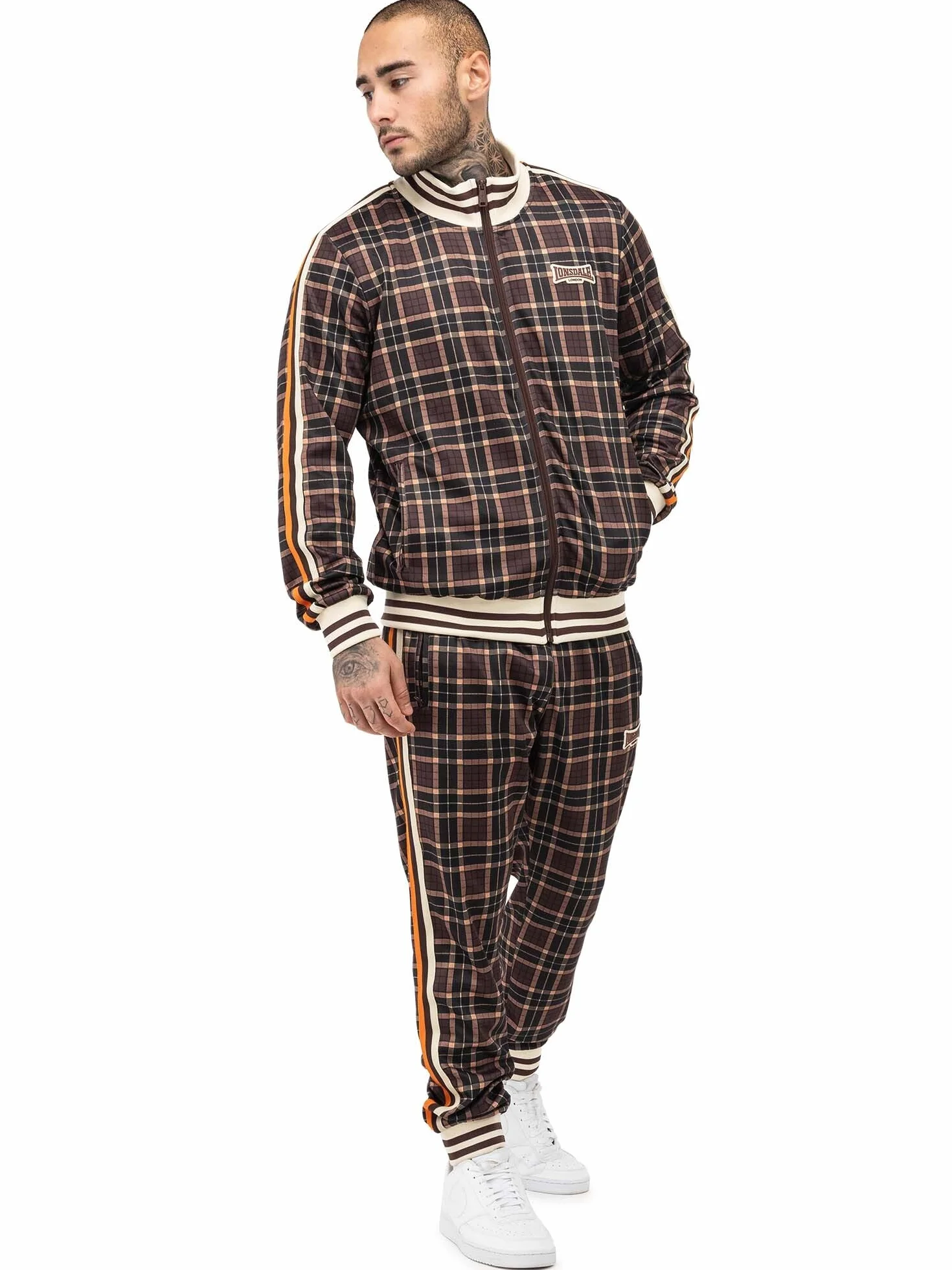 Lonsdale M?ski dres treningowy w?ski krój HEDLEY, br?zowy/ecru/pomara?czowy, XL, 117638, br?zowy/ecru/pomara?czowy, XL