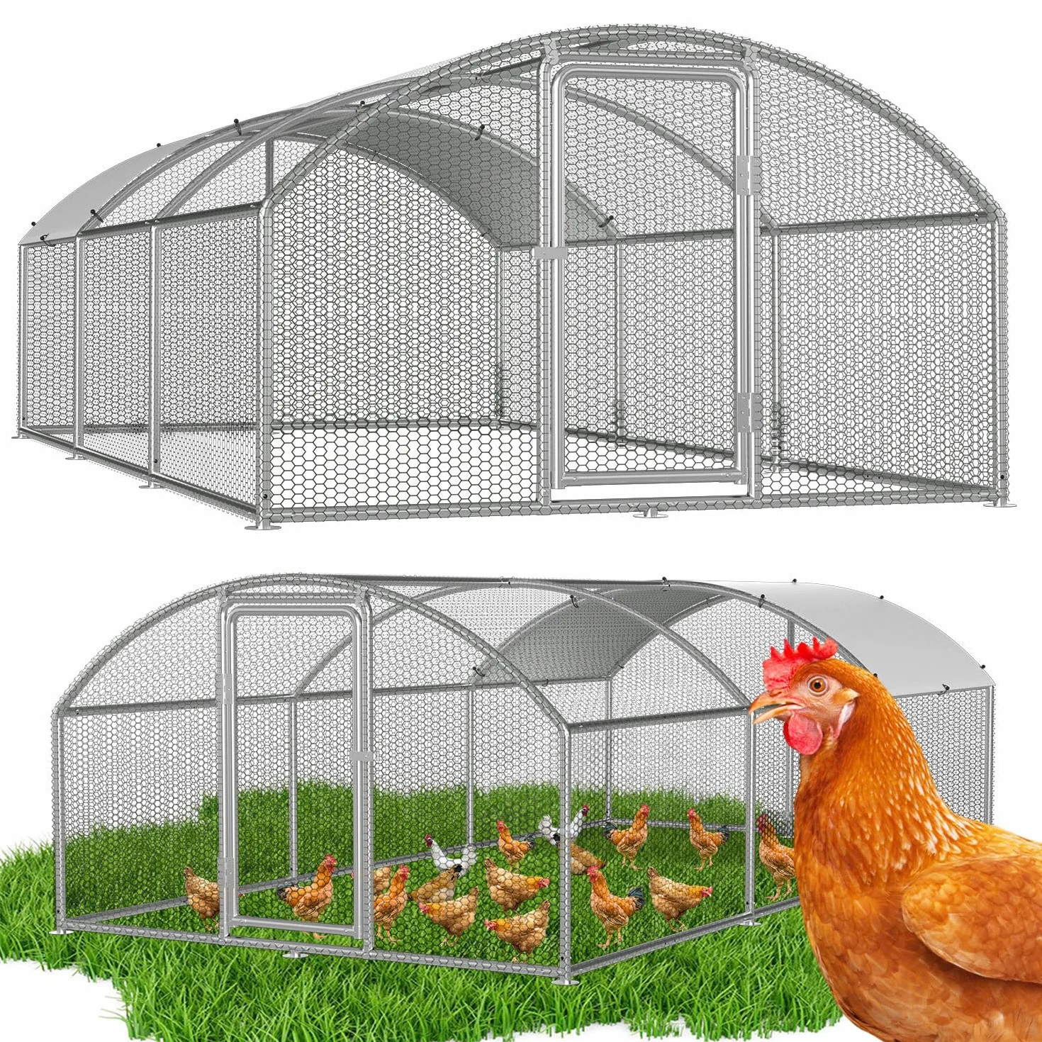 Wybieg wolnostojący 3x6x2m – Dostępny kurnik z metalowym łukowym nasadzeniem, wybieg, klatka dla kur, kojec dla małych zwierząt, woliera z plandeką dachową, kojec dla zwierząt domowych dla kur