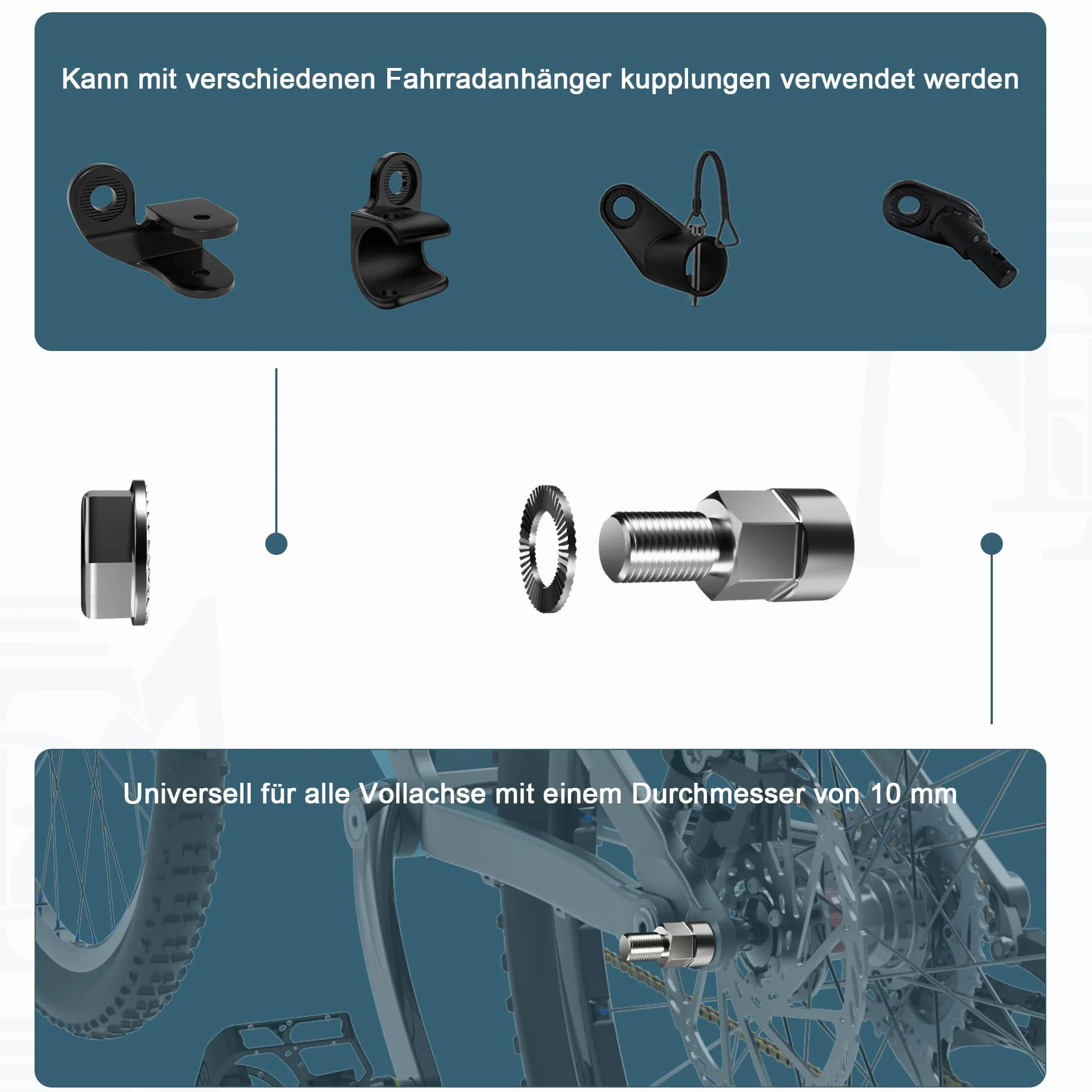 EMTB Adapter osi, uniwersalny adapter osi rowerowej, uniwersalny adapter osi rowerowej do przyczepy rowerowej, adapter do przyczepy, uniseks