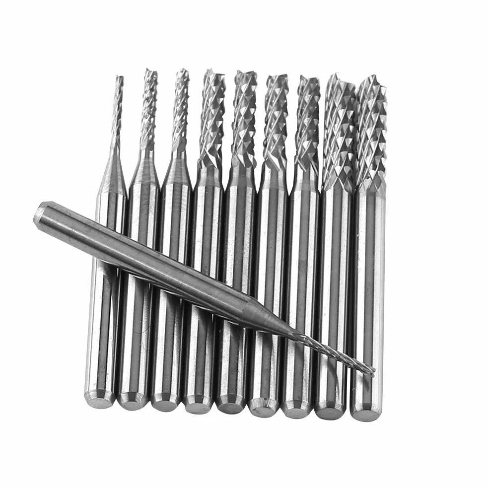 10 Sztuk Frezy z Węglika Wolframu Wiertła 1.0mm 1.5mm 2.0mm 2.5mm 3.0mm Średnica Krawędzi Tnącej do Płytek Drukowanych Tworzywa Sztuczne Stal Nierdzewna i Miedź