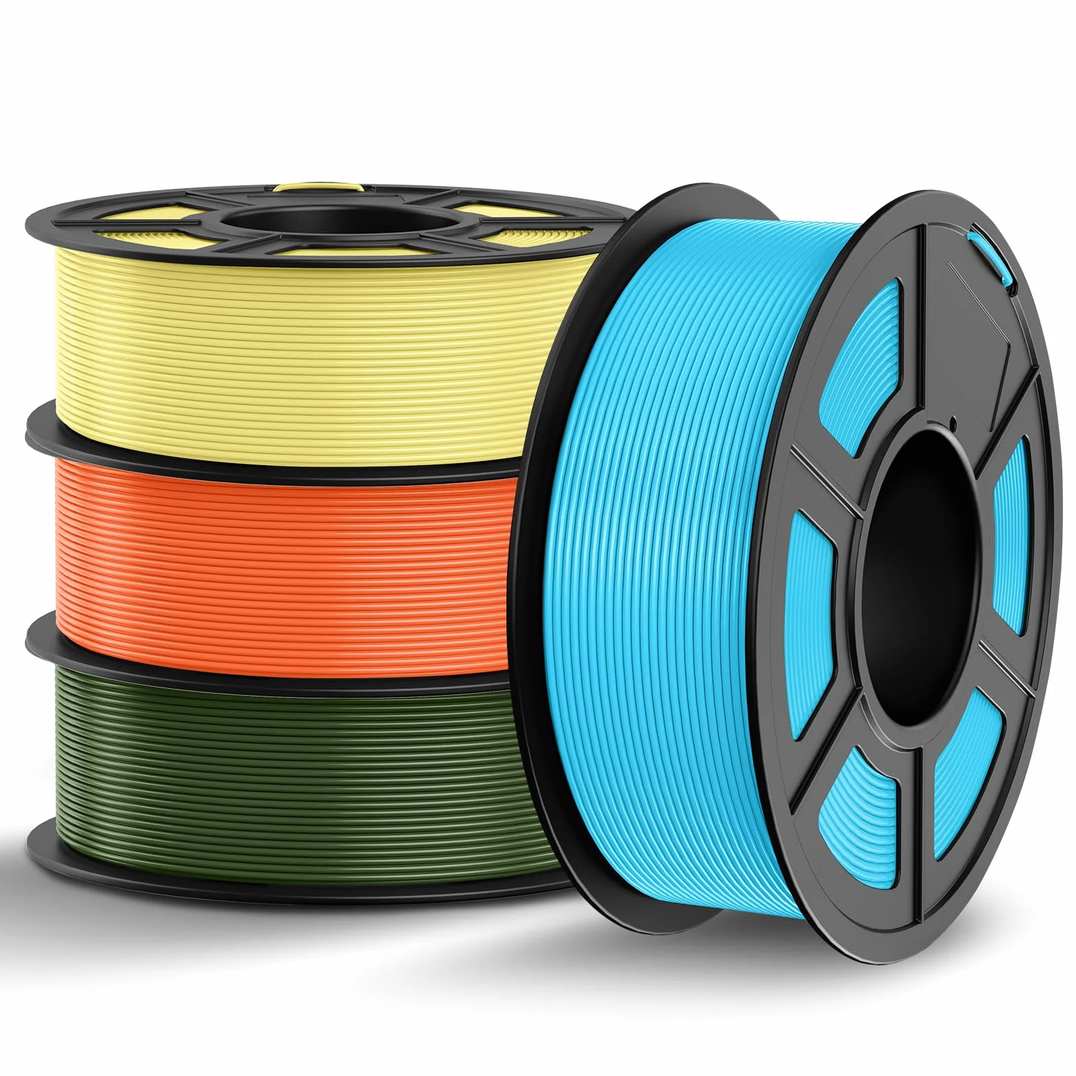 TECBEARS PLA Multicolor Bundle filament 1,75 4 kg, filament do drukarki 3D, do większości drukarek 3D, błękitny + cytrynowy żółty + błyszczący pomarańczowy + oliwkowy zielony
