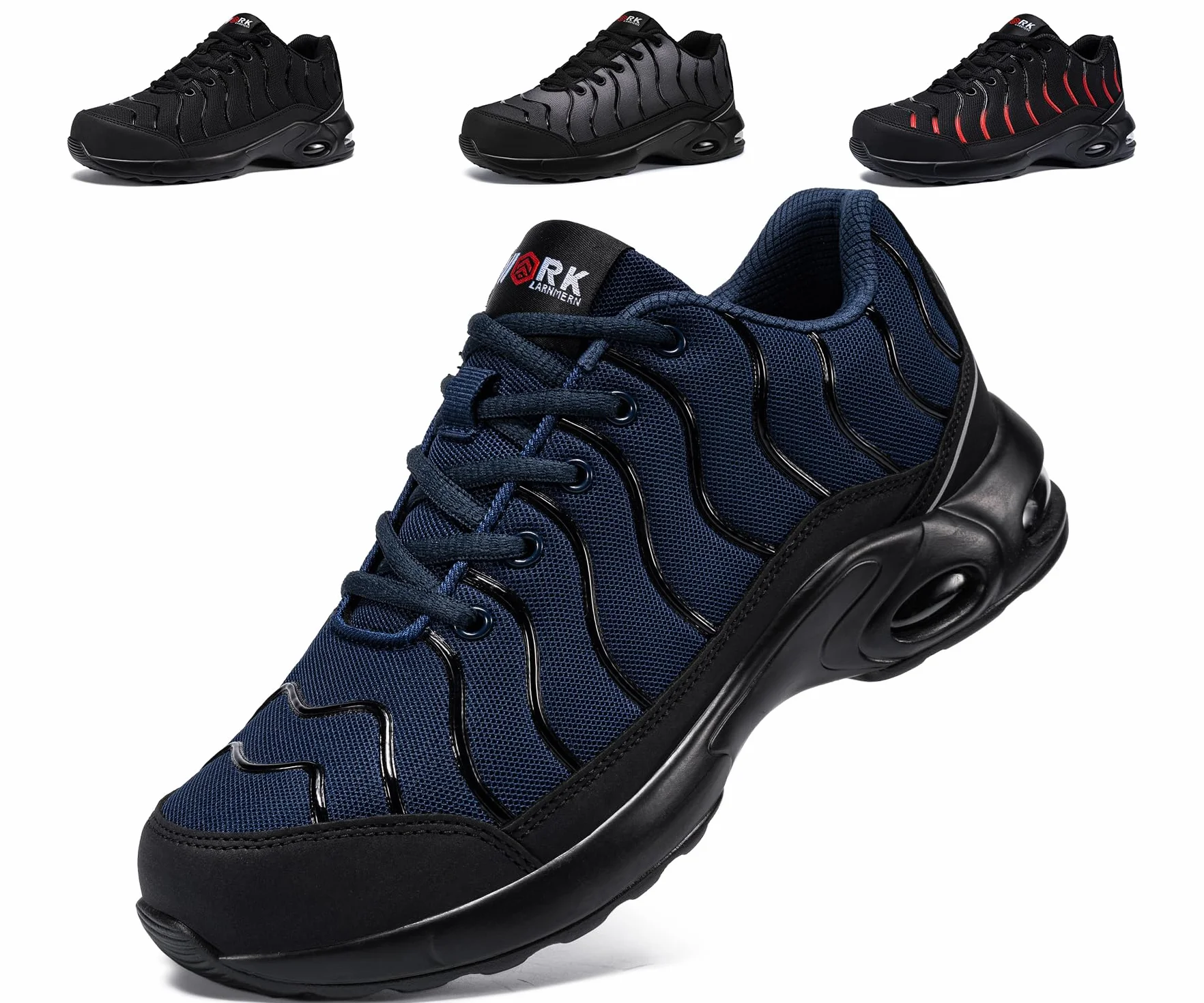 LARNMERN Buty robocze dla mężczyzn i kobiet, lekkie, szerokie i normalne, uniseks, odporne na przebicie, sportowe buty ochronne, stalowe nasadki, komfortowe, oddychające, amortyzacja, poduszka
