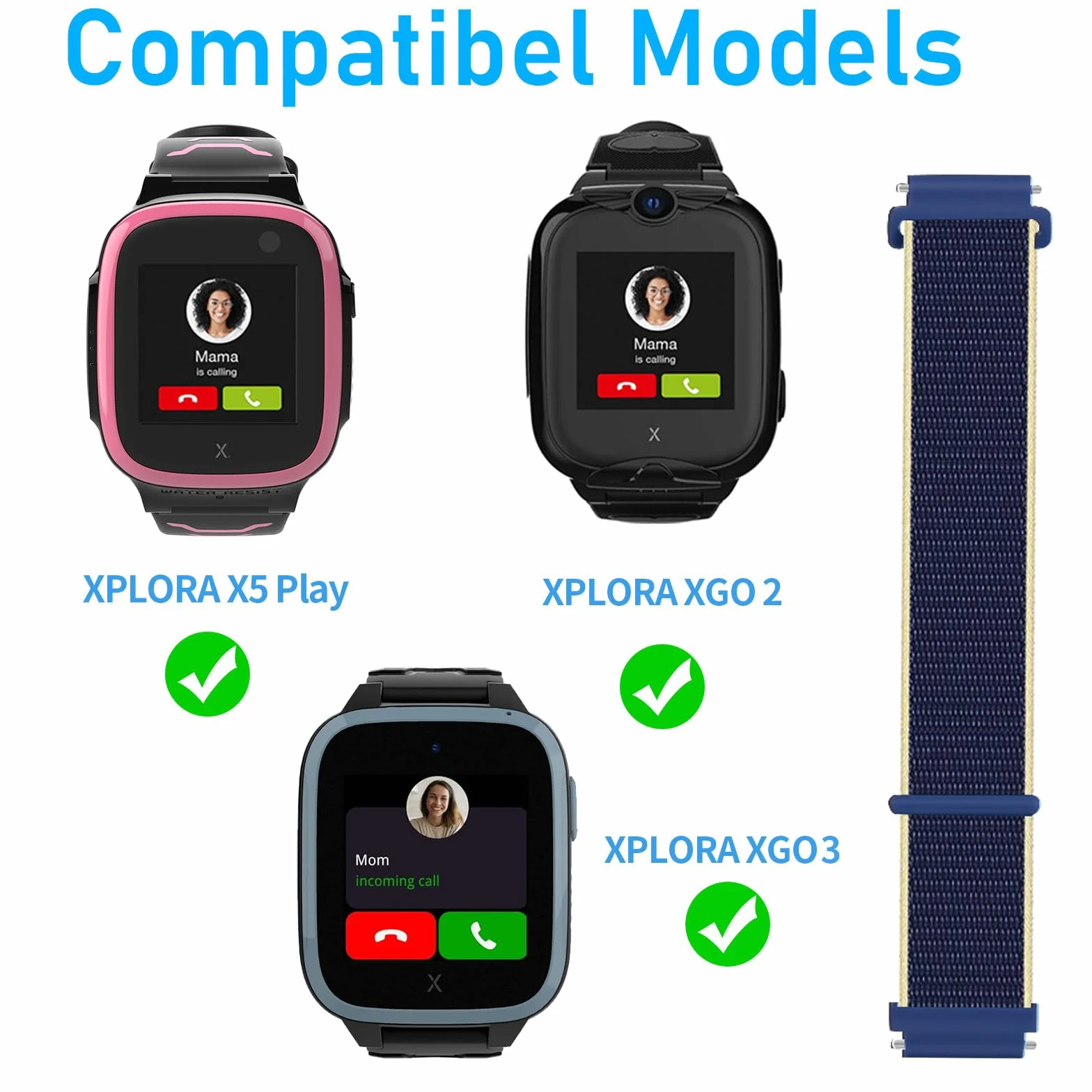 Xplora X5 Nylonowa bransoletka kompatybilna z Xplora Kids Smartwatch, regulowana, zamienna