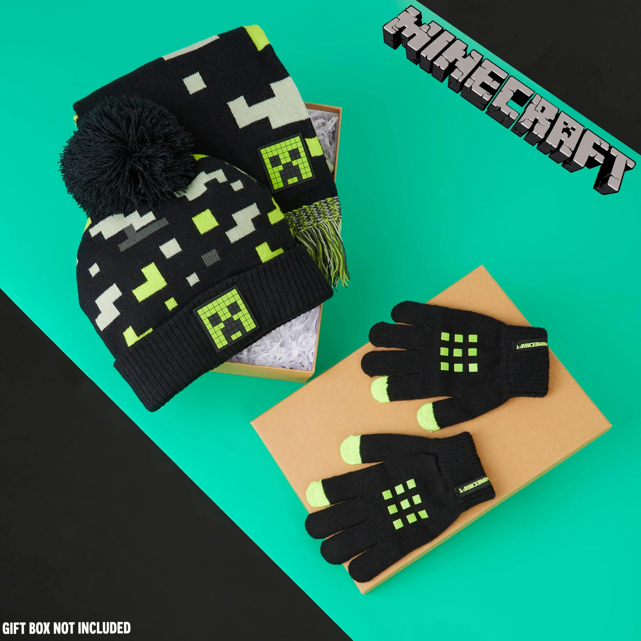 Minecraft Chłopcy Zestrynowy zestaw dzianin Junior Czarny/zielony/szary