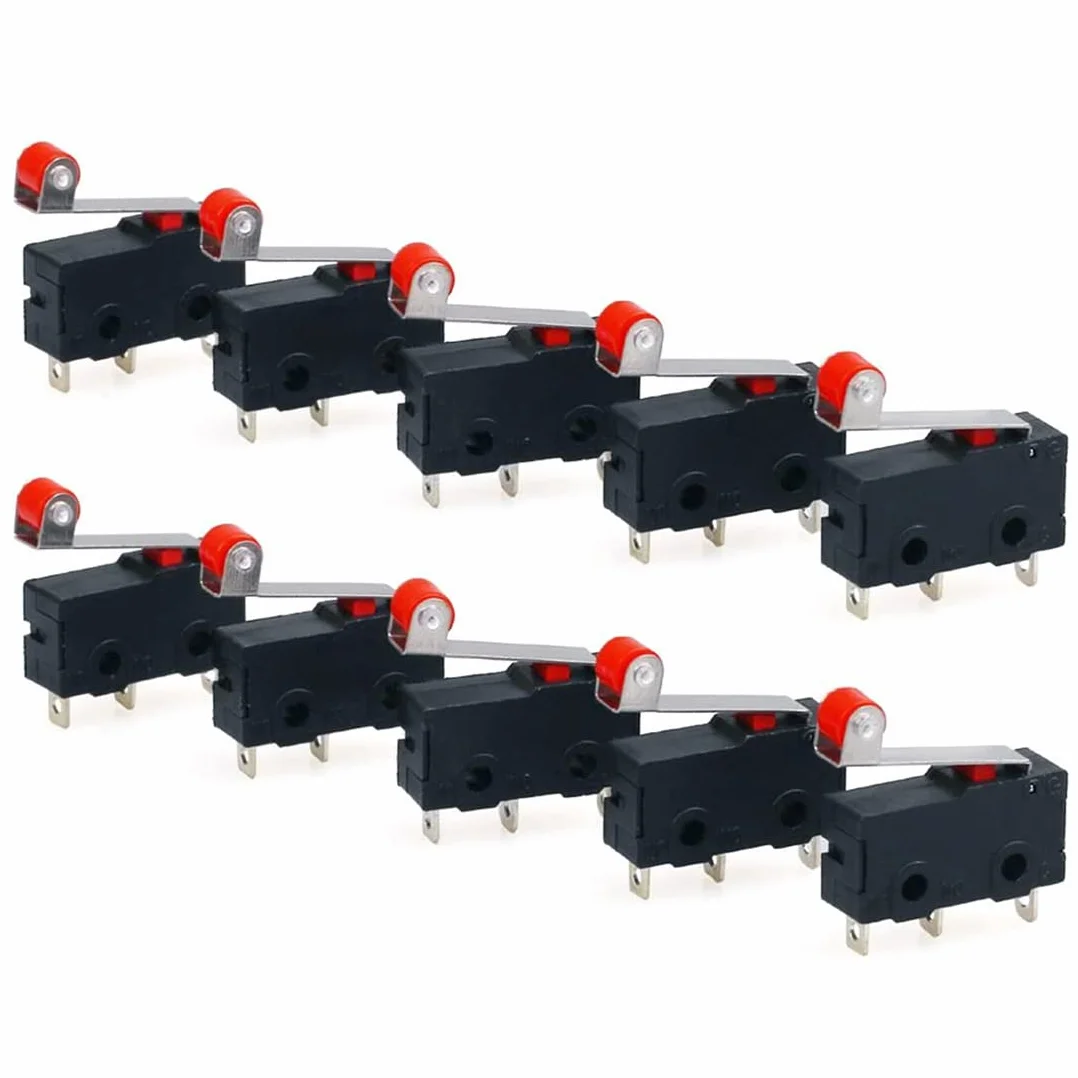 Hailege 10 szt. KW12-3 Roller Lever Arm Micro Limit Switch Normally Open Close Limit Switch Black