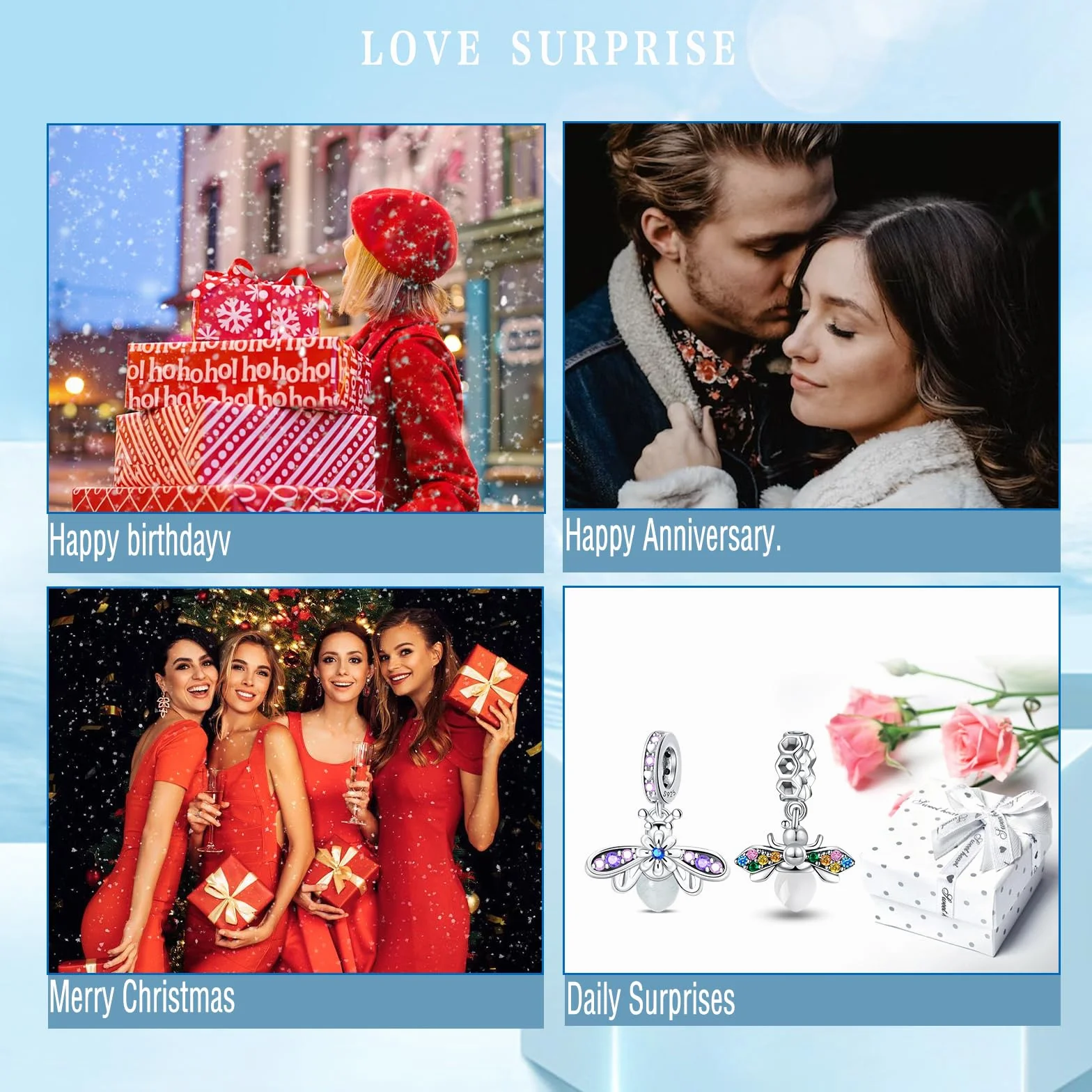 HappyStar Wisiorek charms ze srebra próby 925 do bransoletek, wisiorek typu charms, dla kobiet, kompatybilny z europejskimi bransoletkami i łańcuszkami Pandora (z koralikami dystansowymi