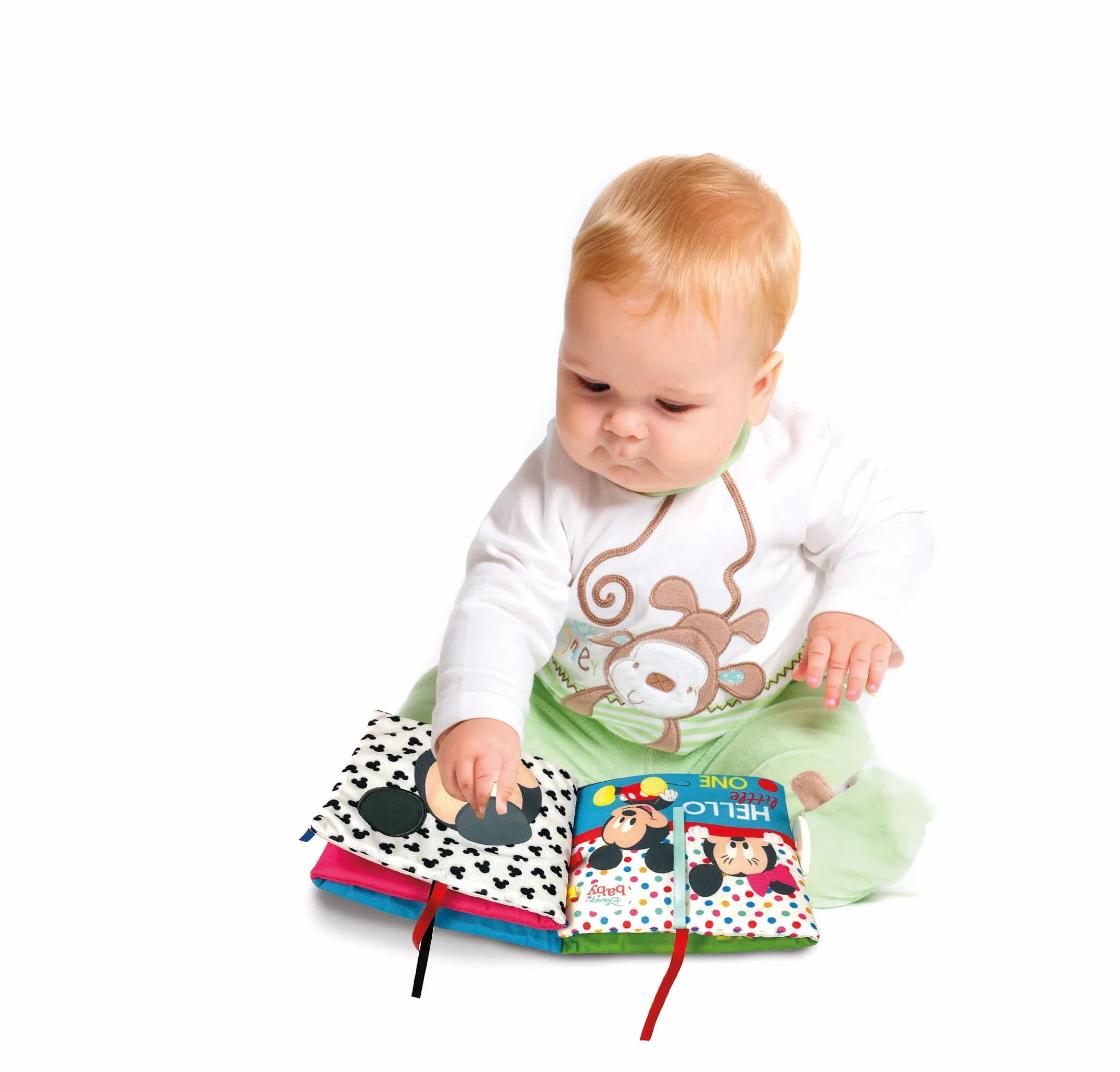 Clementoni Disney Baby pierwsze miesiące, stymulujące zmysły i praktyczność, miękka, sensoryczna książka z tkaniny, zabawka dla niemowląt 0+, 100% można prać w pralce, wielokolorowa, średnia, 17721