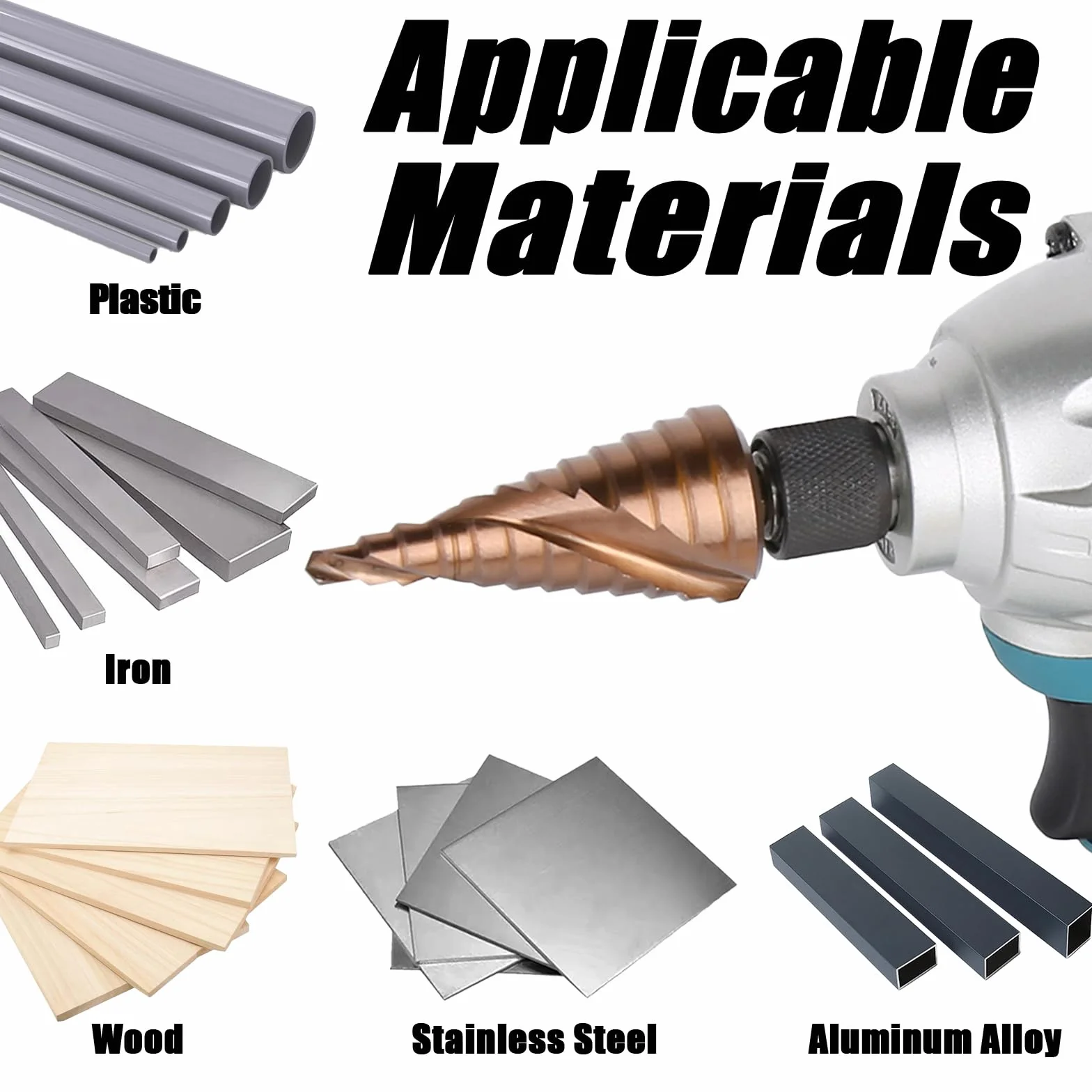 5-21mm wiertło stopniowe do metalu, 9 stopni wiertło stożkowe do metalu, HSS M35 Kobalt wiertło do otworów, wiertło z rowkiem spiralnym i sześciokątnym trzpieniem do stali nierdzewnej, blach