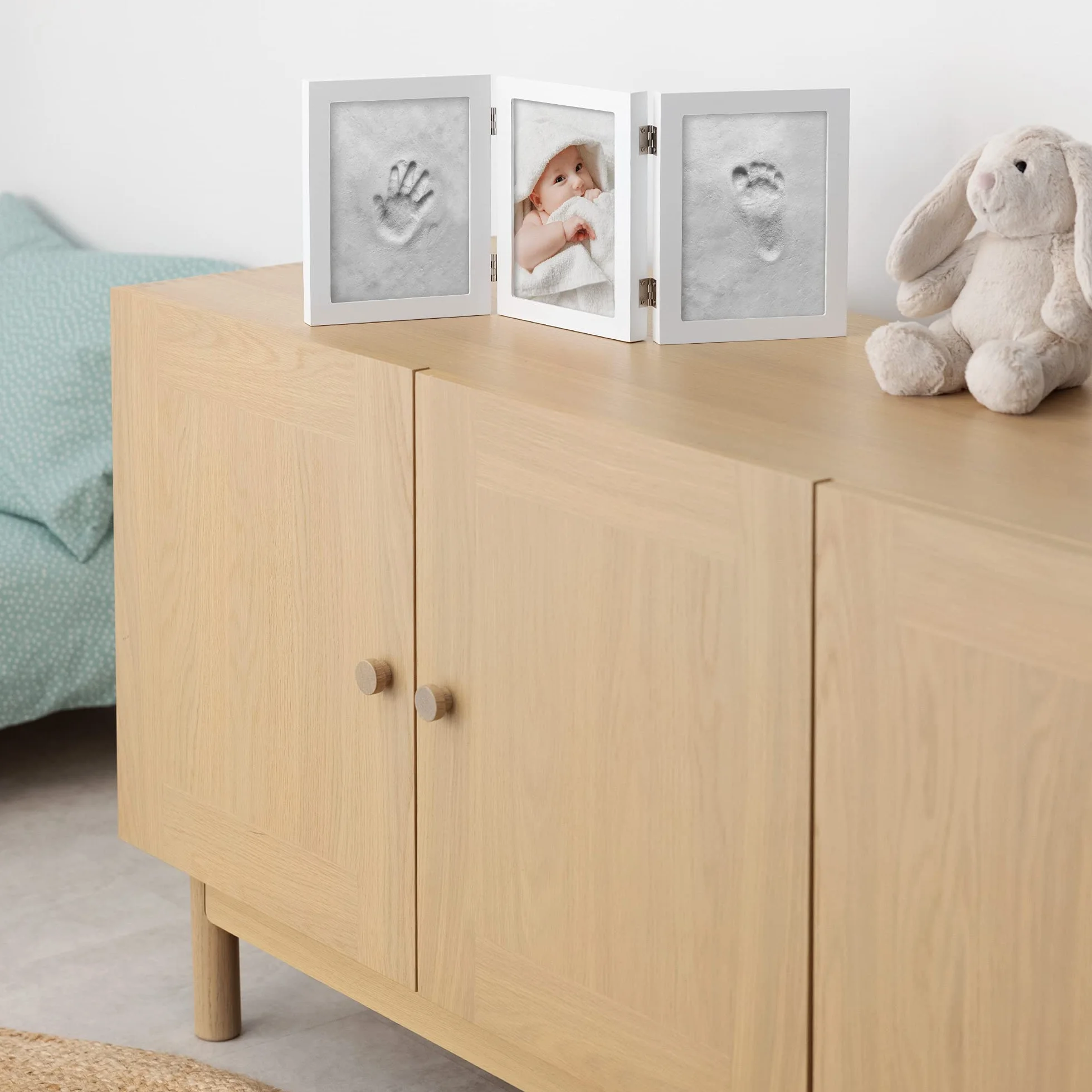 Navaris Ramka na zdjęcia dla niemowląt z odciskiem gipsu - 220 x 170 x 22 mm ramka na odcisk dłoni i stóp - ramka na zdjęcia