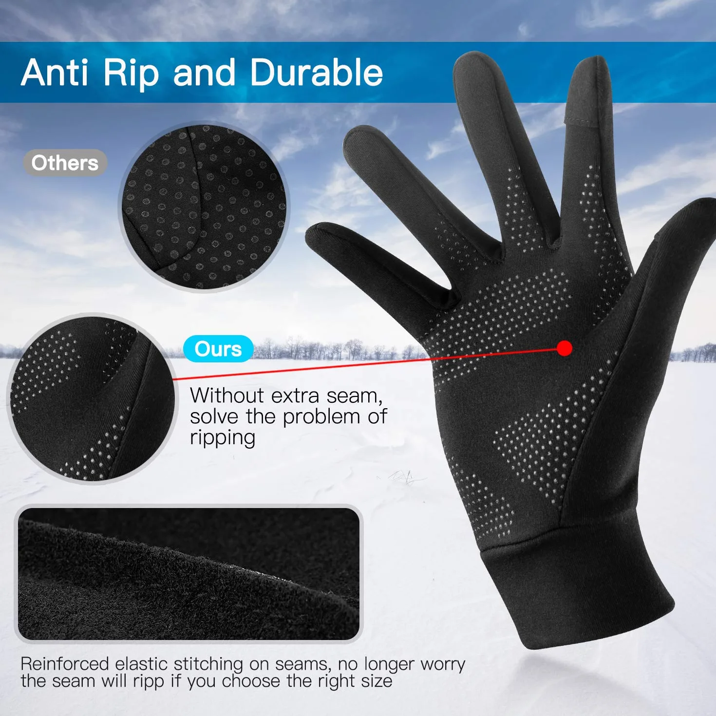 Unigear Touchscreen Gloves Ciepłe wiatroodporne zimowe rękawiczki Antypoślizgowe pełne palce do biegania