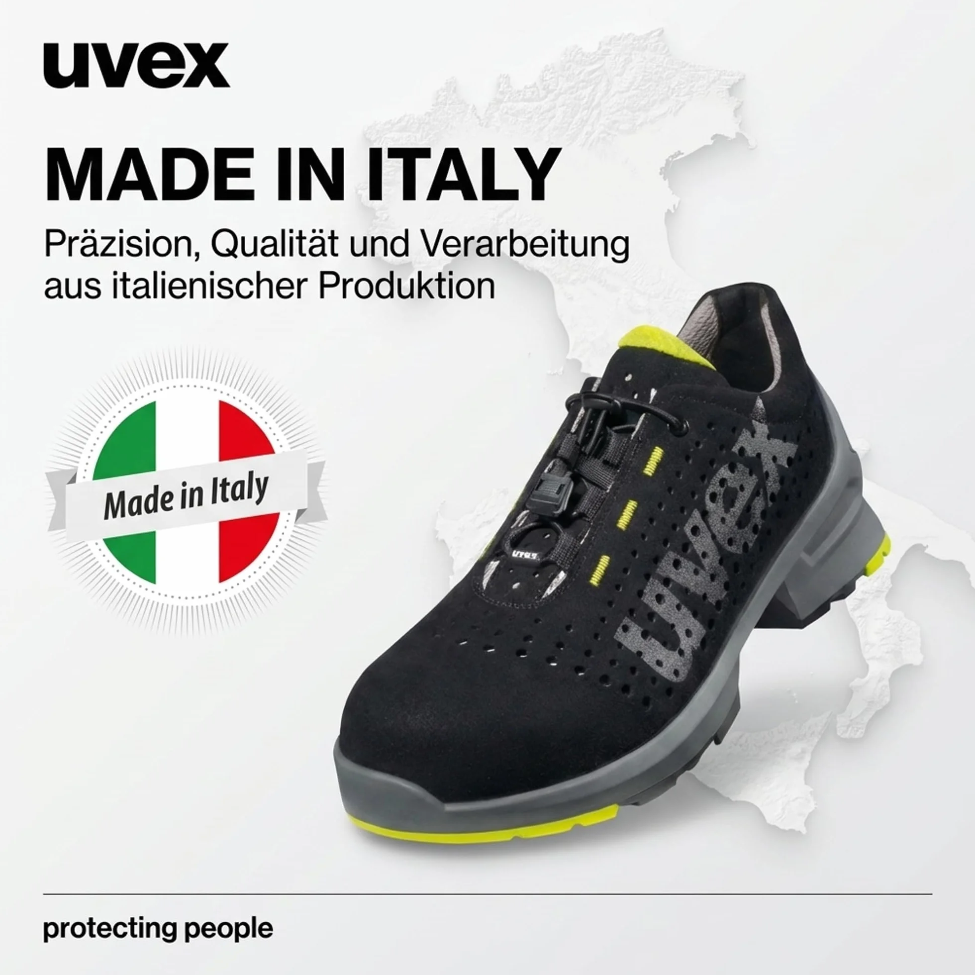 uvex 1 perforowane półbuty, buty ochronne S1 SRC, buty robocze dla kobiet i mężczyzn, czarne/limonkowe