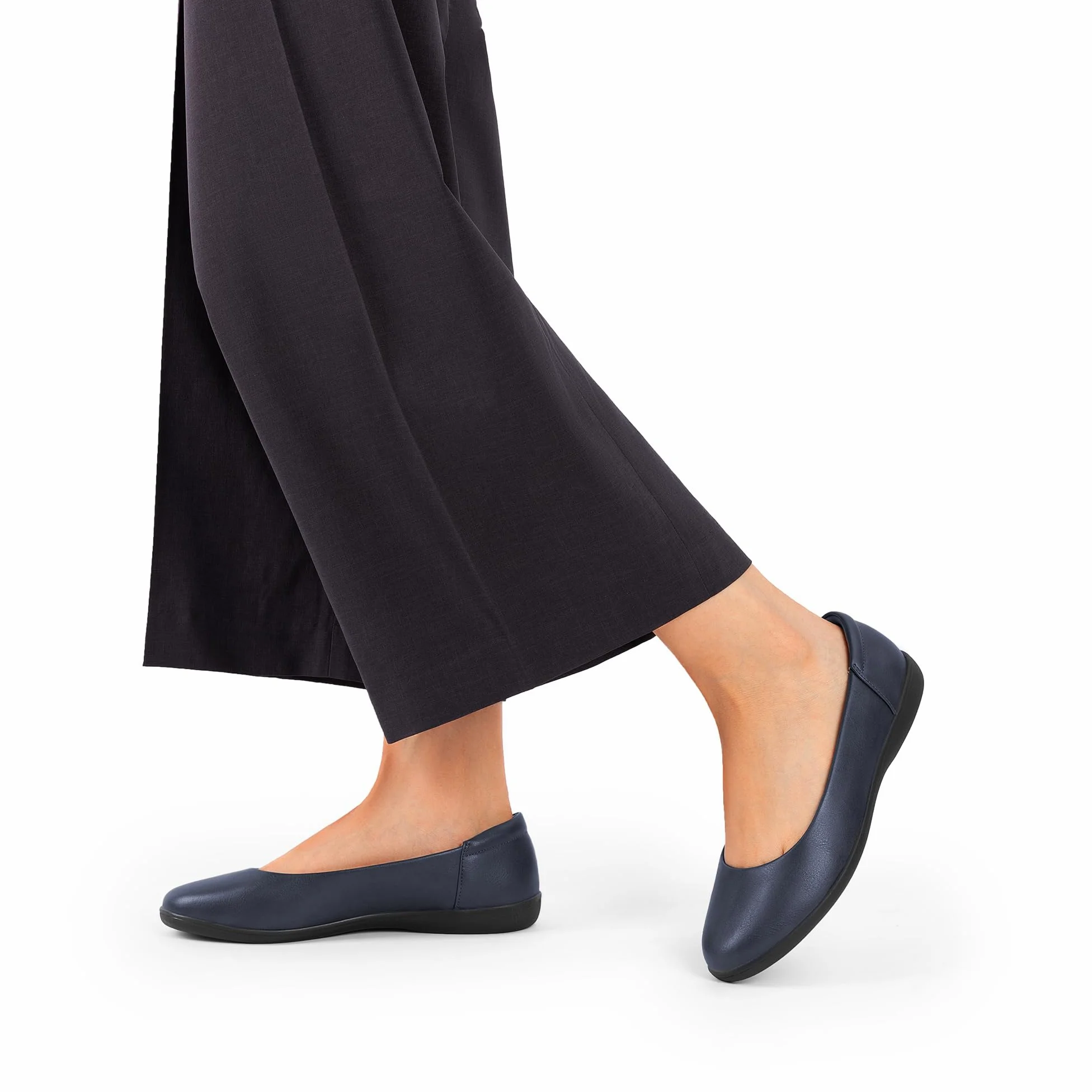DREAM PAIRS Damskie wygodne baleriny eleganckie buty robocze, okrągłe palce wsuwane buty biurowe, granatowy, 42 EU