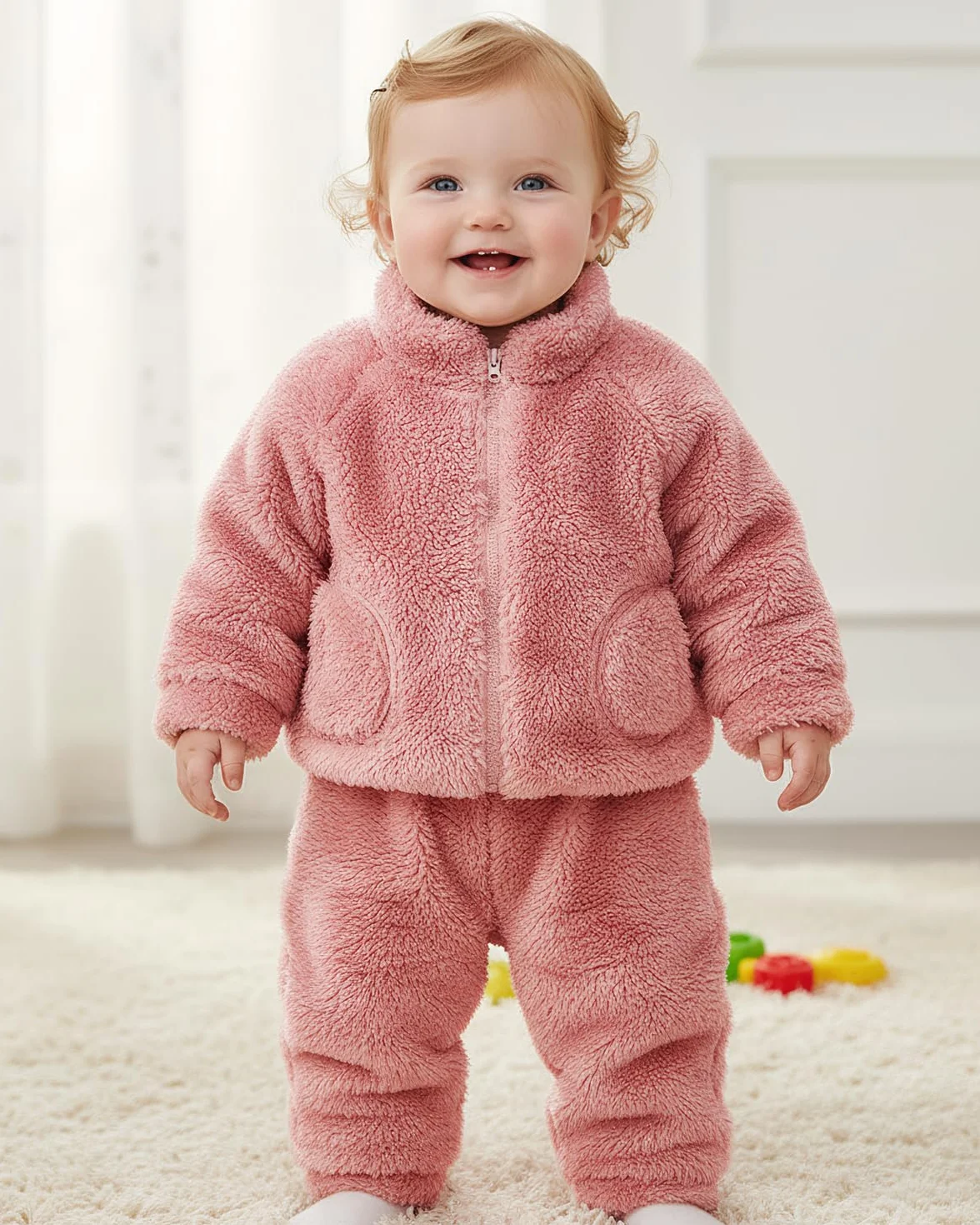JiAmy Dziecięcy strój dla dziewczynek, zestaw zimowych polarów, 2 sztuki, zamek błyskawiczny, długi rękaw, spodnie, bluza, unisex, piżama, zestawy odzieży dla 1-5 lat