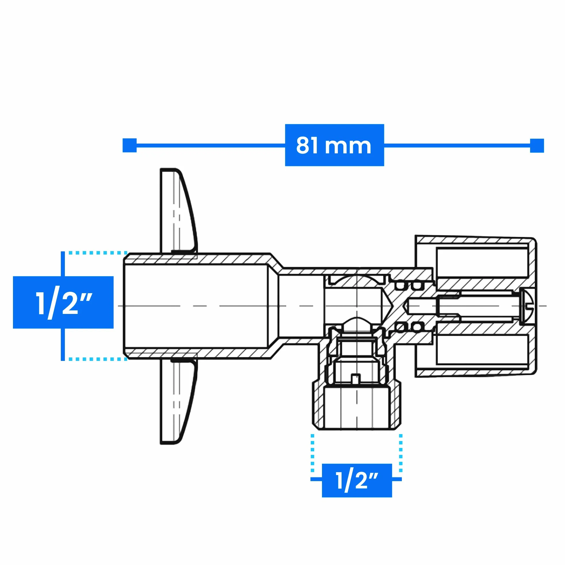 Zawór Kątowy Kulowy 1/2'' GZ x 1/2'' GZ Antykamienny Zawór Odcinający Zawór Kulowy Chromowany Mosiądz Zaworek Instalacji Wodnej Kontrola Systemu Wody