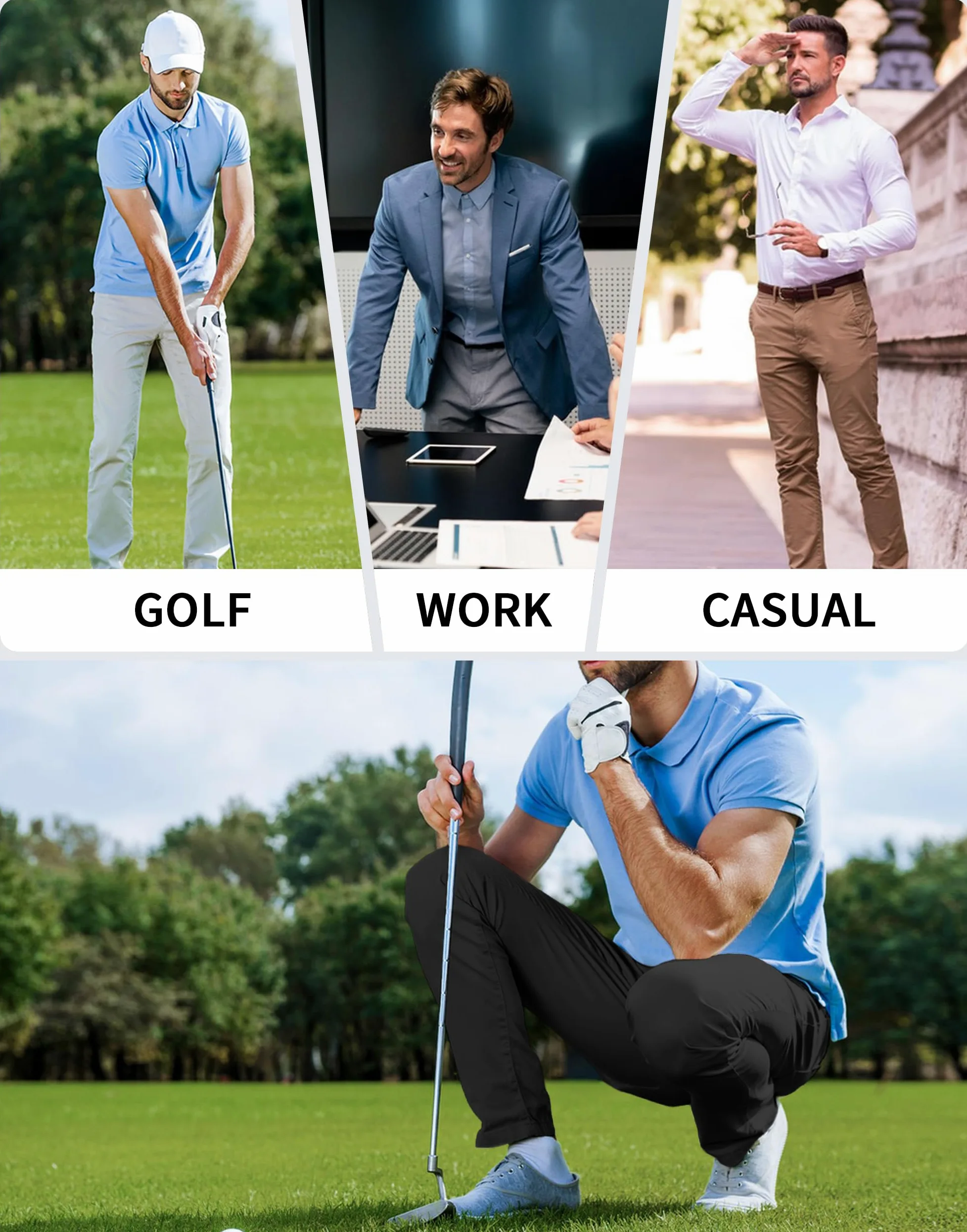 Pioneer Camp Męskie spodnie golfowe, rozciągliwe, oddychające, elastyczny ściągacz, długie spodnie golfowe z funkcjonalnymi kieszeniami