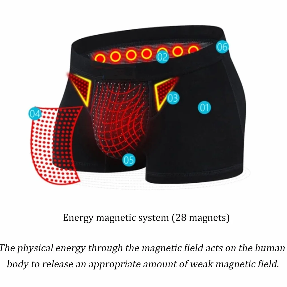 Bielizna Powiększająca Męska Magnesy Energetyczne Bokserki Terapia Magnetyczna Wewnętrzne Spodnie do Opieki Zdrowotnej Poprawa Męskiej Siły (Color : Black-2pcs, Size : XXL)