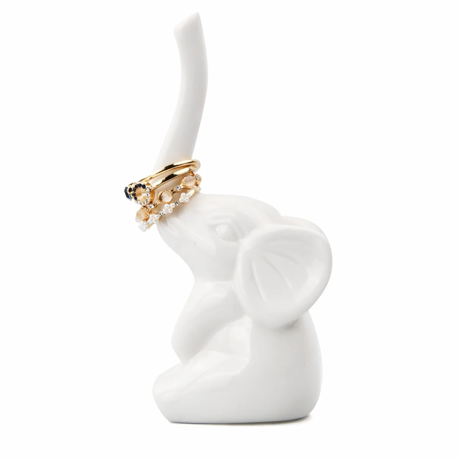 Ceramiczny uchwyt na pierścionki biały słoń figurka ornament