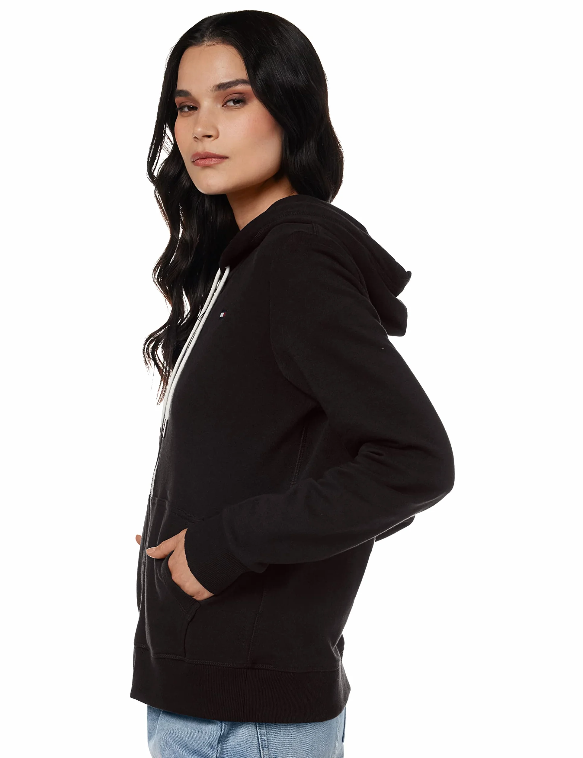 Tommy Hilfiger Damska bluza z kapturem z kontrastowym zamkiem, Czarny, XXL