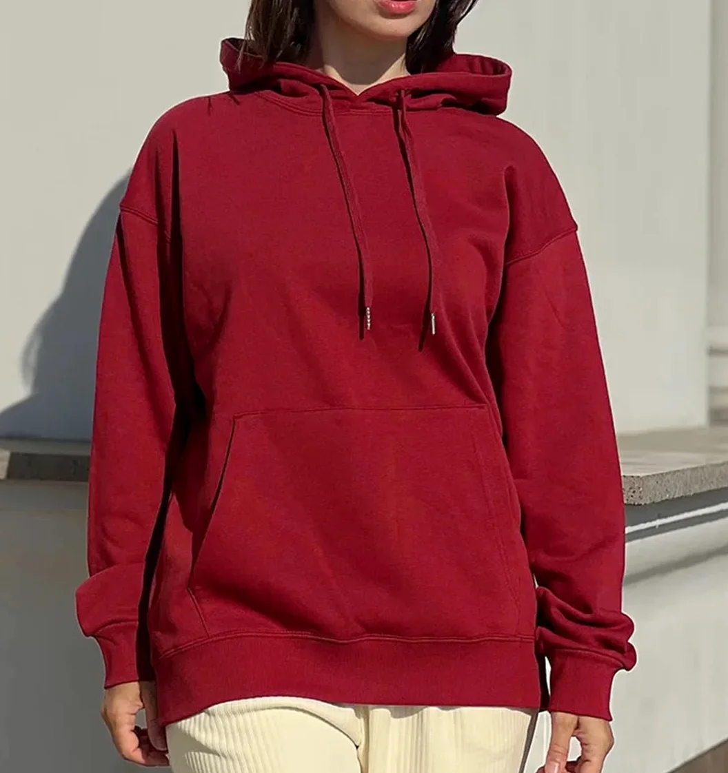 Fnfmrfmr Damskie solidne bluzy z kapturem oversize kieszeń na co dzień luźna bluza bawełniana długie rękawy sweter