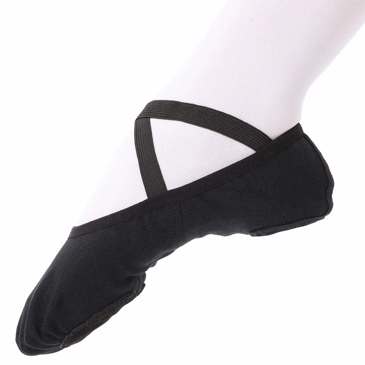 Buty baletowe dla dziewczynki elastyczne płótno podzielona skórzana podeszwa czarny 30 EU