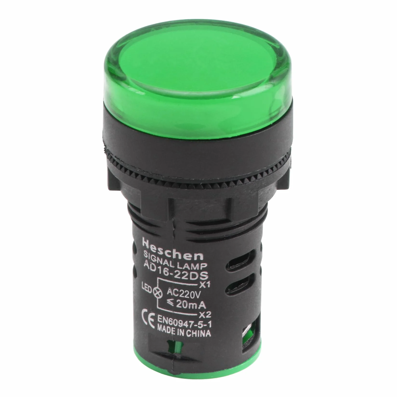 Heschen 22 mm LED wskaźnik świetlny AD16-22D/S 220 V AC 20 mA zielone światło kolor 5 szt.