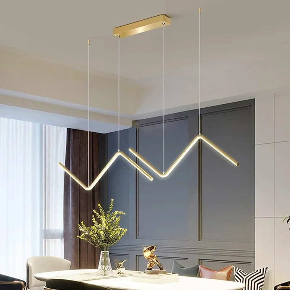 Żyrandol liniowy LED, geometryczna lampa wisząca, nowoczesna lampa sufitowa, tryb 3 kolorów, oświetlenie wyspy kuchennej, 26 W, żyrandol do jadalni, sypialni, biura