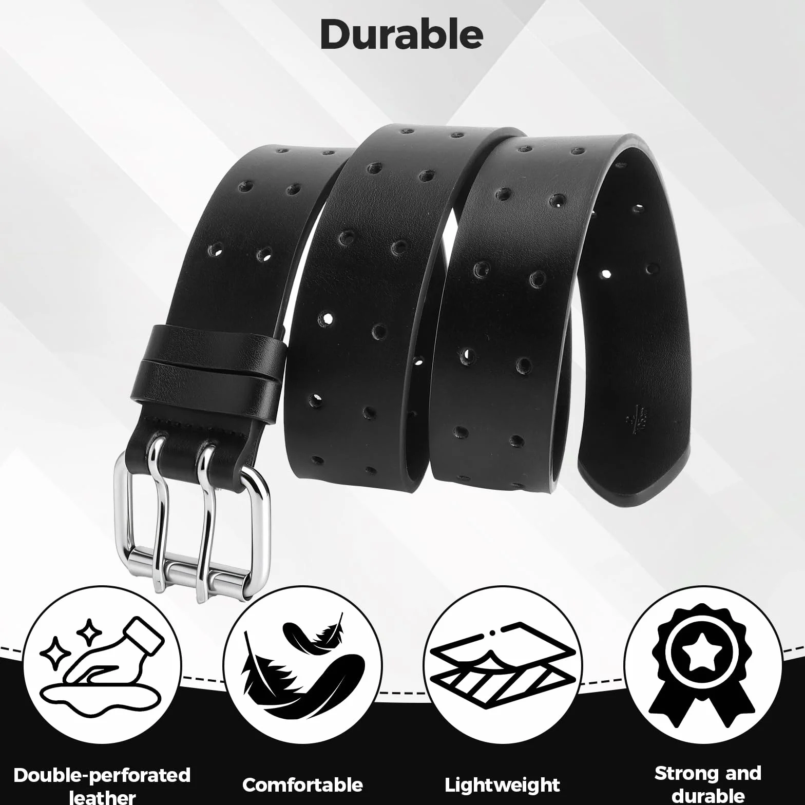 Męski pasek Double Prong skórzany pasek czarny Casual pasek roboczy Heavy Duty, podwójny otwór do dżinsów, długość spodni 135 cm, maks. talia 116 cm