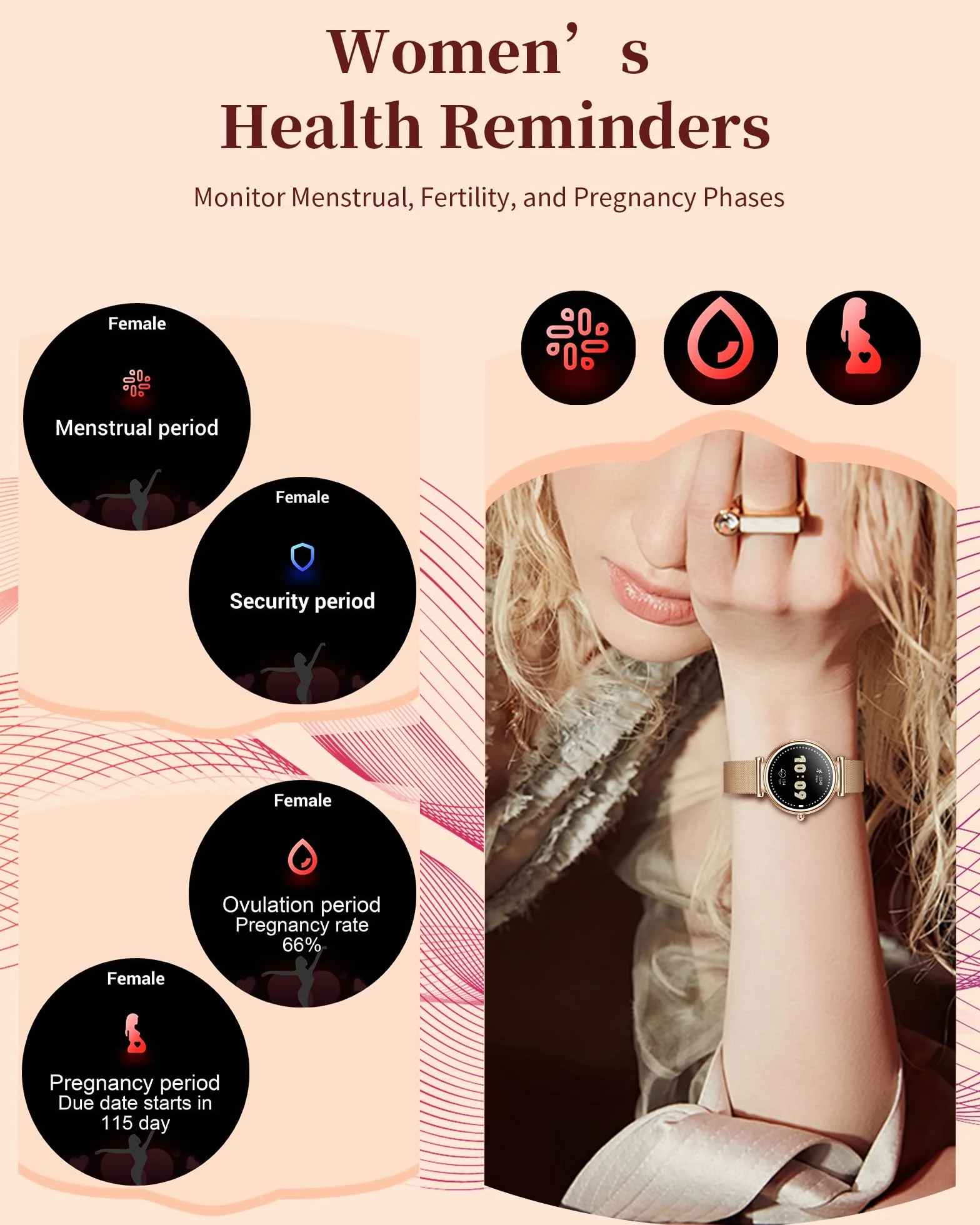 Smartwatch dla kobiet Fitness Tracker wodoodporny IP68 1,3-calowy HD ekran dotykowy z pulsometrem pomiarem ciśnienia krwi
