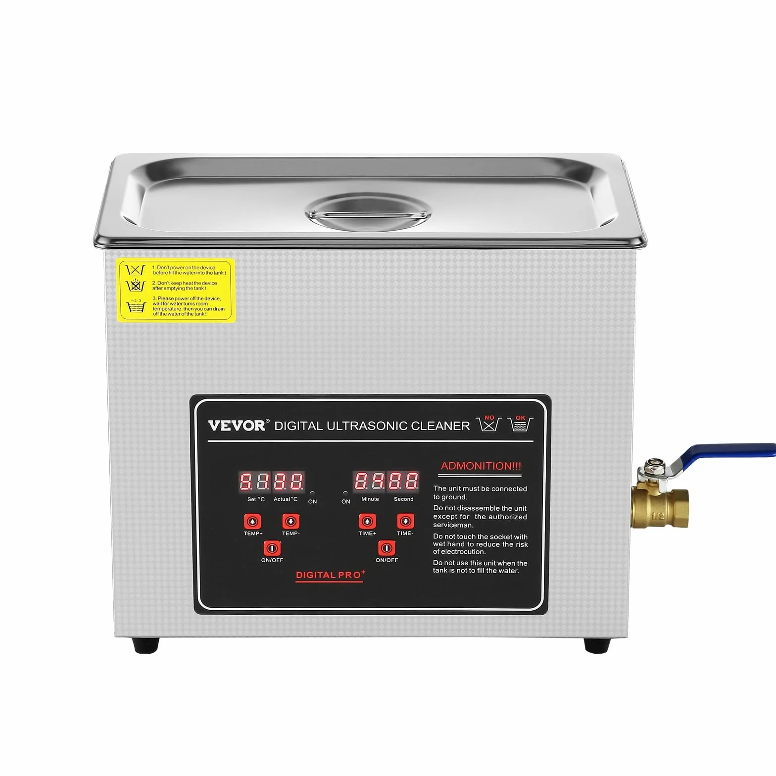 VEVOR Ultradźwiękowe urządzenie do czyszczenia ze stali nierdzewnej 300 W 6 l Cyfrowy wyświetlacz 0-30 min