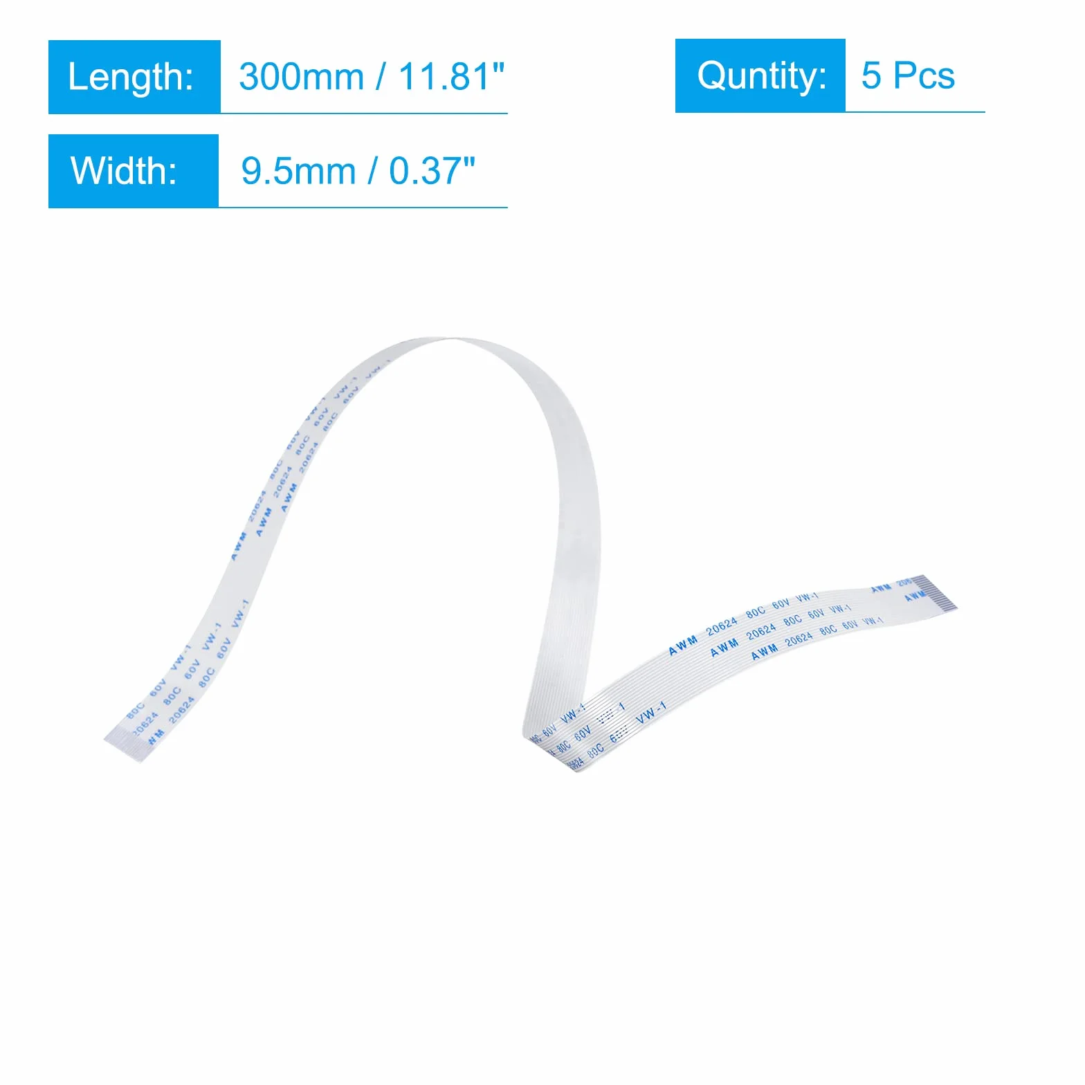 sourcing map Opakowanie 5 szt. FFC FPC kabel 18 pin 0,5 mm 300 mm (typ A) do drukarki LCD 3D aparat DVD