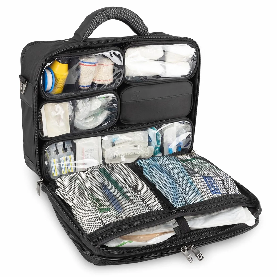 ELITE BAGS EB Doktor's torba lekarska szaro-czarna | idealna na wizyty w domu | przemyślane wyposażenie | kieszenie modułowe | pasek do noszenia na ramię | chowany system noszenia plecaka, czarny i