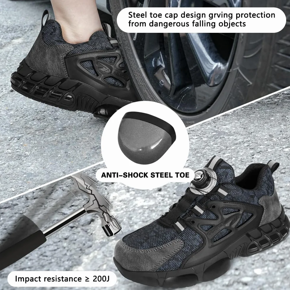 OFFCUP Męskie buty ochronne, buty ochronne, buty robocze ze stalowym noskiem, buty robocze, lekkie, wygodne, buty robocze, przemysłowe, trampki, antypoślizgowe, amortyzacja wstrząsów, zamek górski