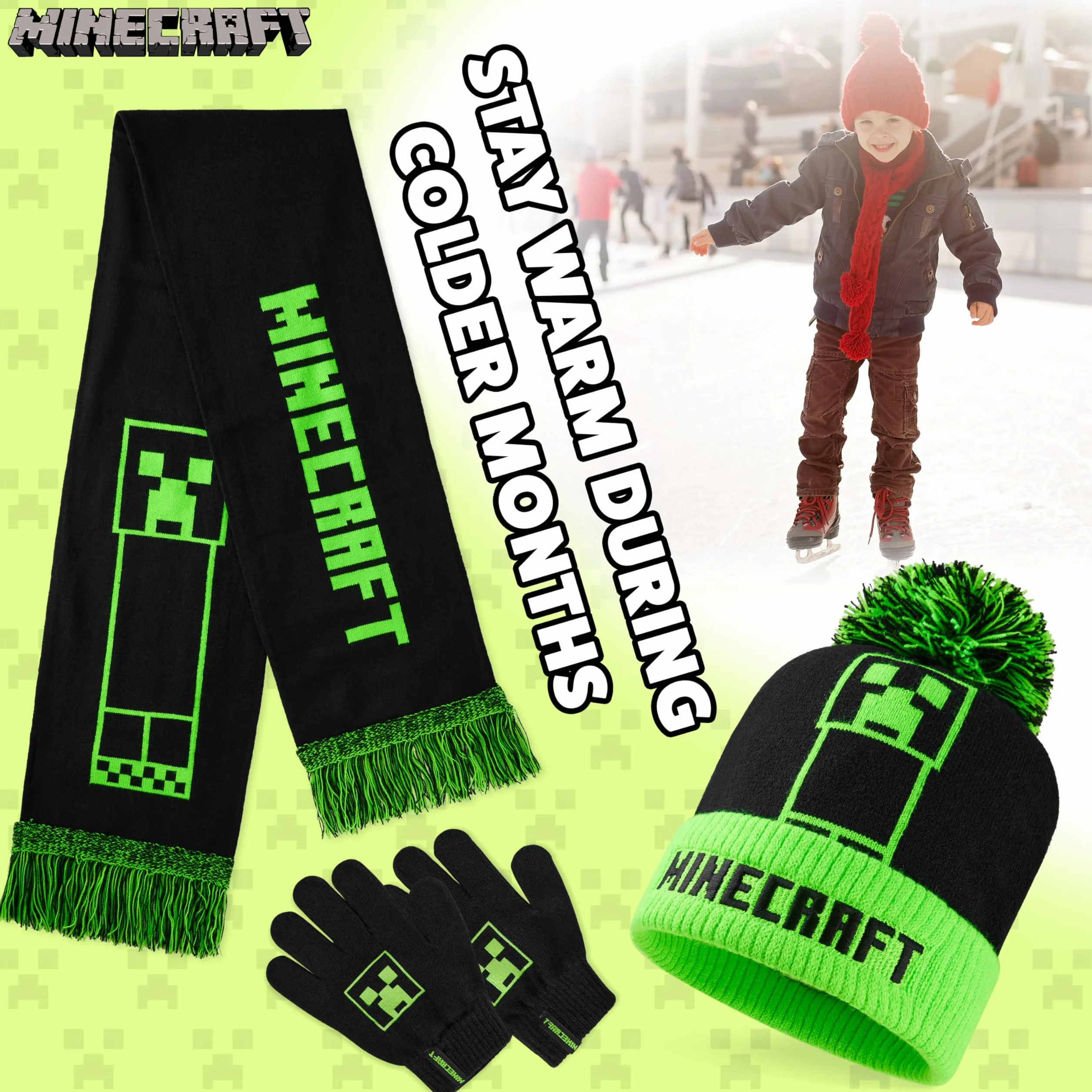 Minecraft Zestrynowy zestaw dzianin Zielony czarny
