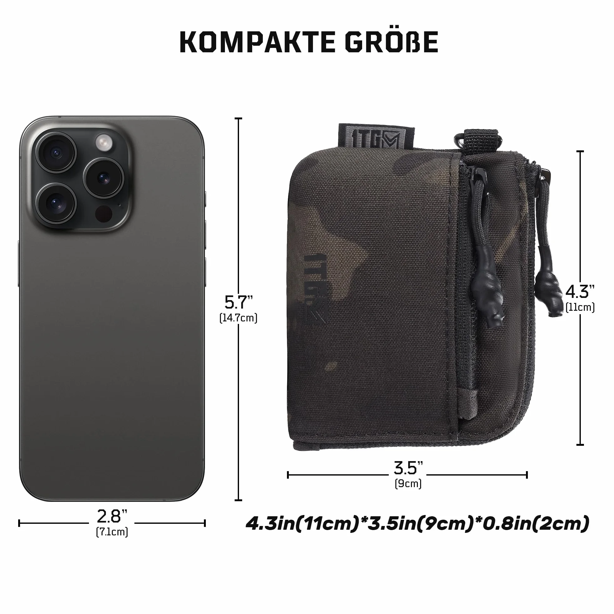 Mały portfel, portmonetka 500D Cordura, mały portfel z zamkiem błyskawicznym, dla mężczyzn i kobiet, Camo czarny, 15*10*5, Nowoczesny
