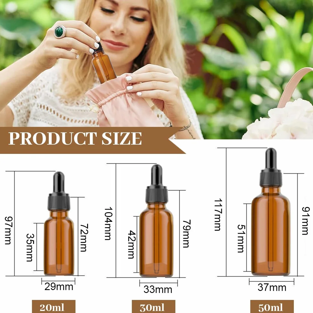 Szklane butelki z zakraplaczem, 20/30/50 ml, szklane butelki z zakraplaczem, pipeta z zakraplaczem, wielokrotnego użytku, do laboratorium, olejków eterycznych, aromaterapii, perfum (20/30/50 ml)