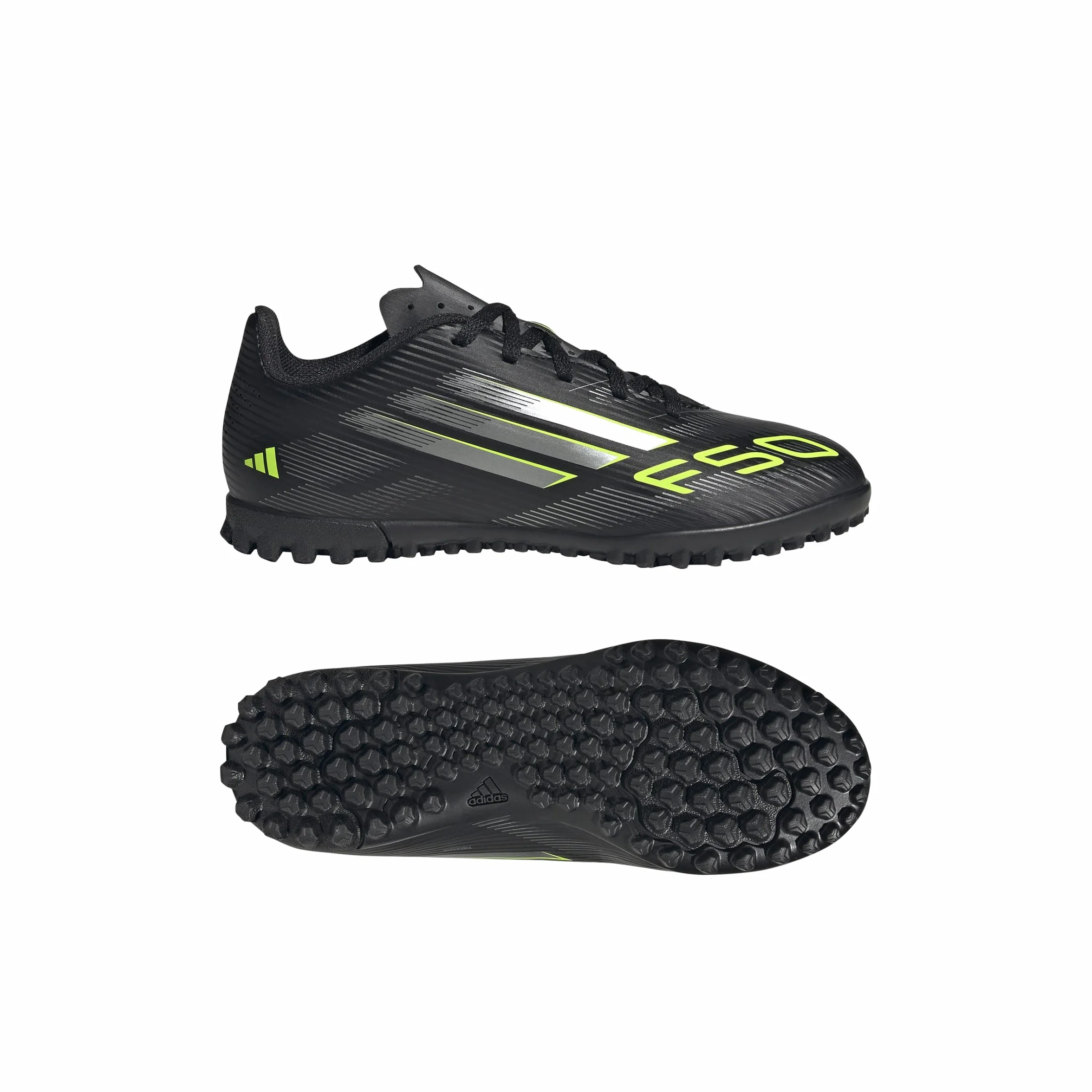 adidas F50 CLUB Turf Football Boots Kids, core black/iron met./lucid lemon, 36 2/3 EU