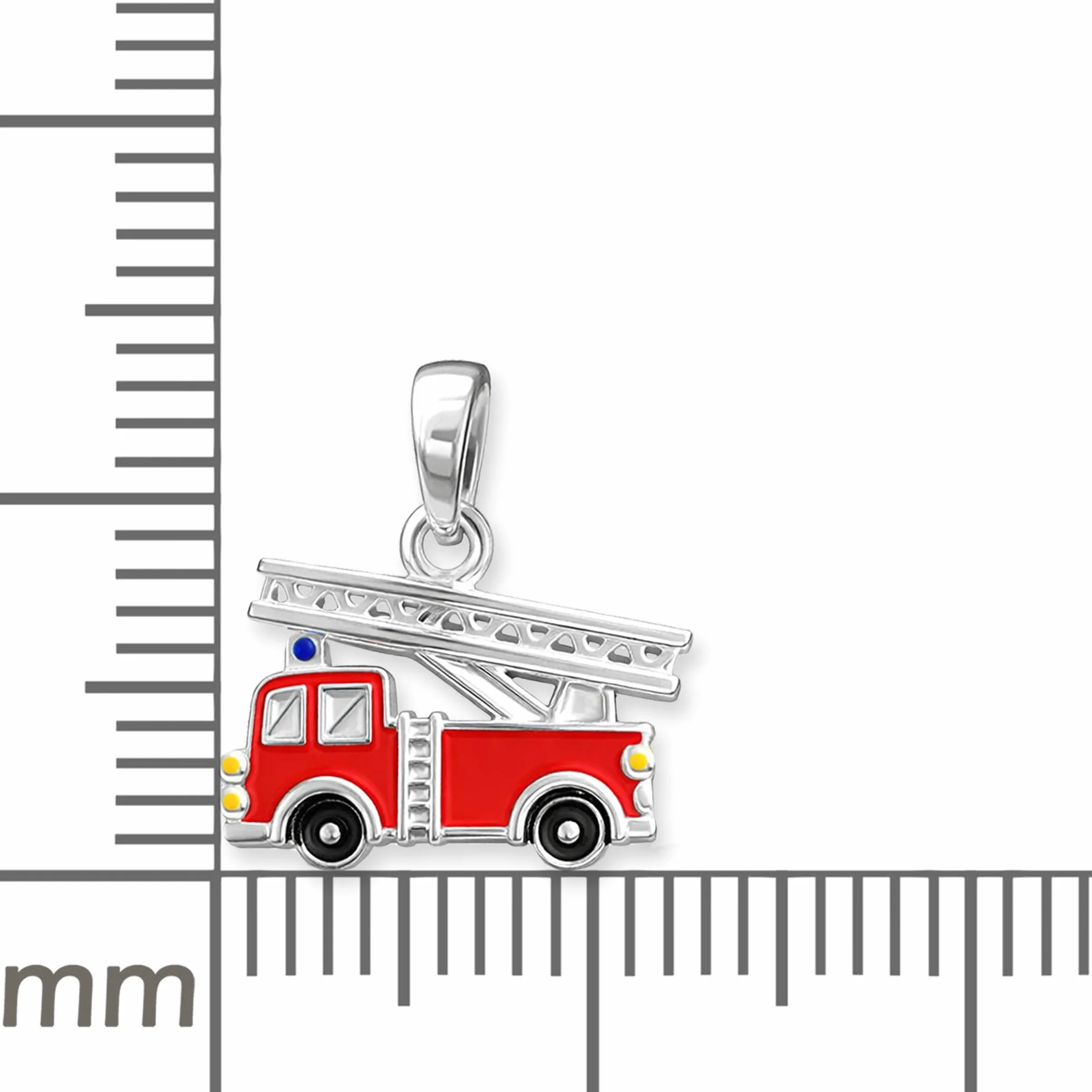 Clever Schmuck Zestaw srebrnych zawieszek chłopięcy mały samochód strażacki 12 x 9 mm czerwony czarny żółty lakierowany z łańcuszkiem pancerka 38 cm srebro wysokiej próby 925 dla małych dzieci