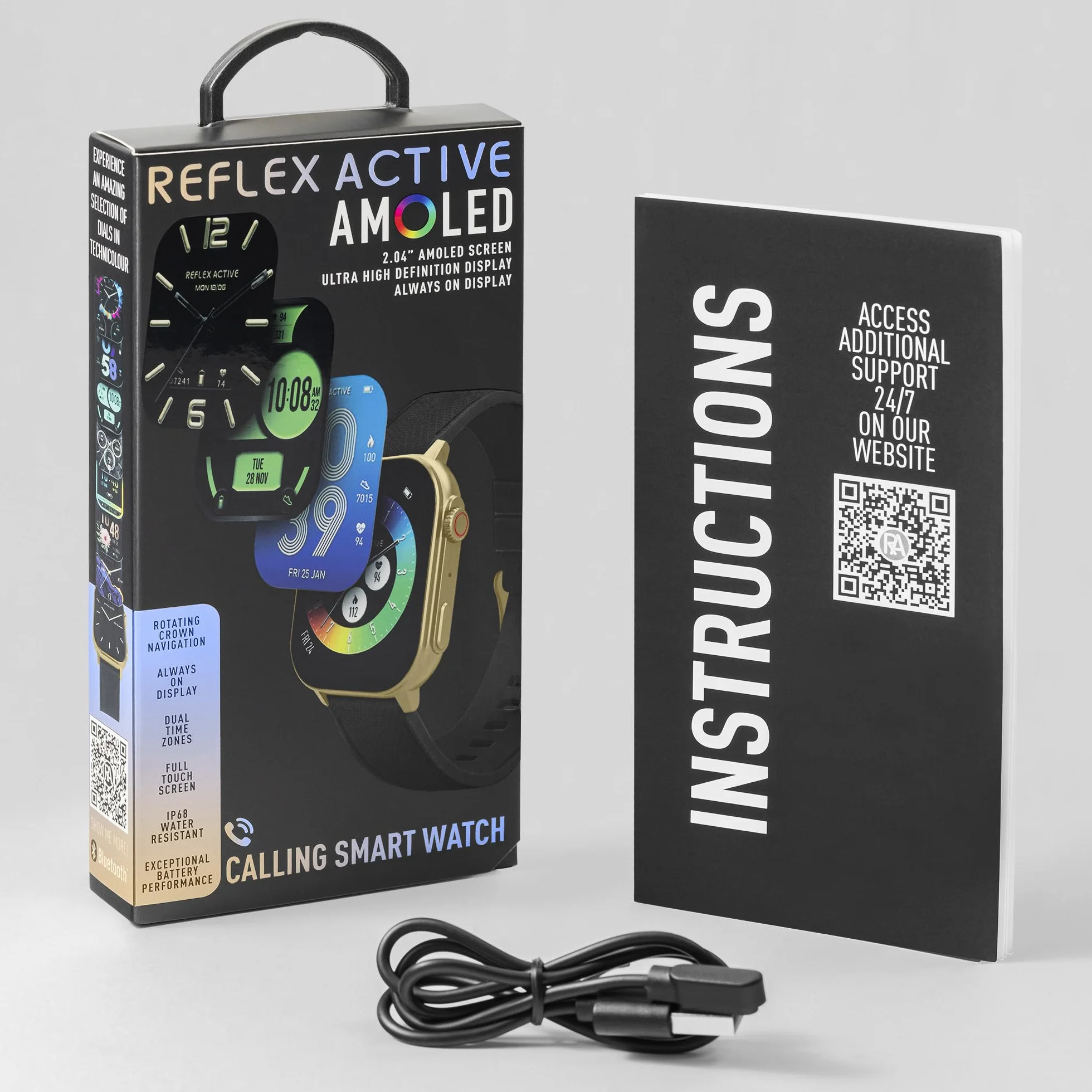 Reflex Active Inteligentny zegarek Amoled serii 29 2,04'' ekran dotykowy IP68 czarny pasek iOS Android